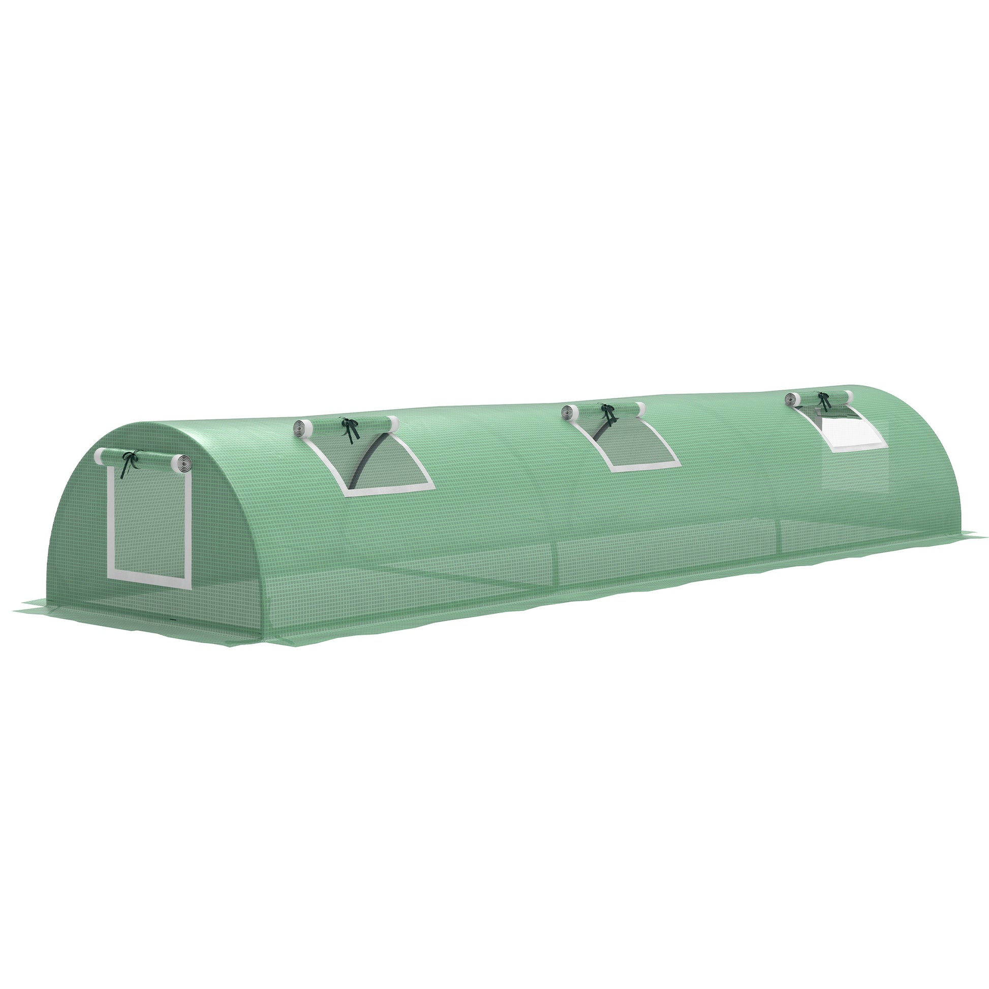 Outsunny Invernadero de Exterior, 300x80x45 cm, Invernadero de Jardín con 5 Ventanas Enrollables de Malla, Marco de Acero y Cubierta de PE 140g/㎡ Anti-UV para Cultivos, Plantas, Flores, Verde