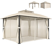 Outsunny Cenador para Jardín 3x3,7 m, Pabellón de Jardín Gazebo con Doble Techo, Paredes Laterales, Mosquiteras, Marco de Metal, Resistente al Agua, Anti-UV, Carpa para Exterior, Terraza, Patio, Beige