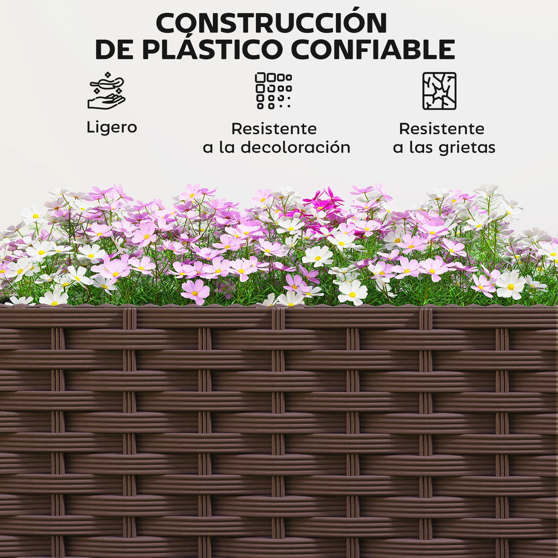 Outsunny Jardinera con Enrejado Ajustable, Jardinera Exterior con Ruedas Bloqueables para Plantas Trepadoras con Ofricios de Drenaje, Macetero Elevado para Jardín, Patio, Terraza, 40x40x165 cm, Marrón