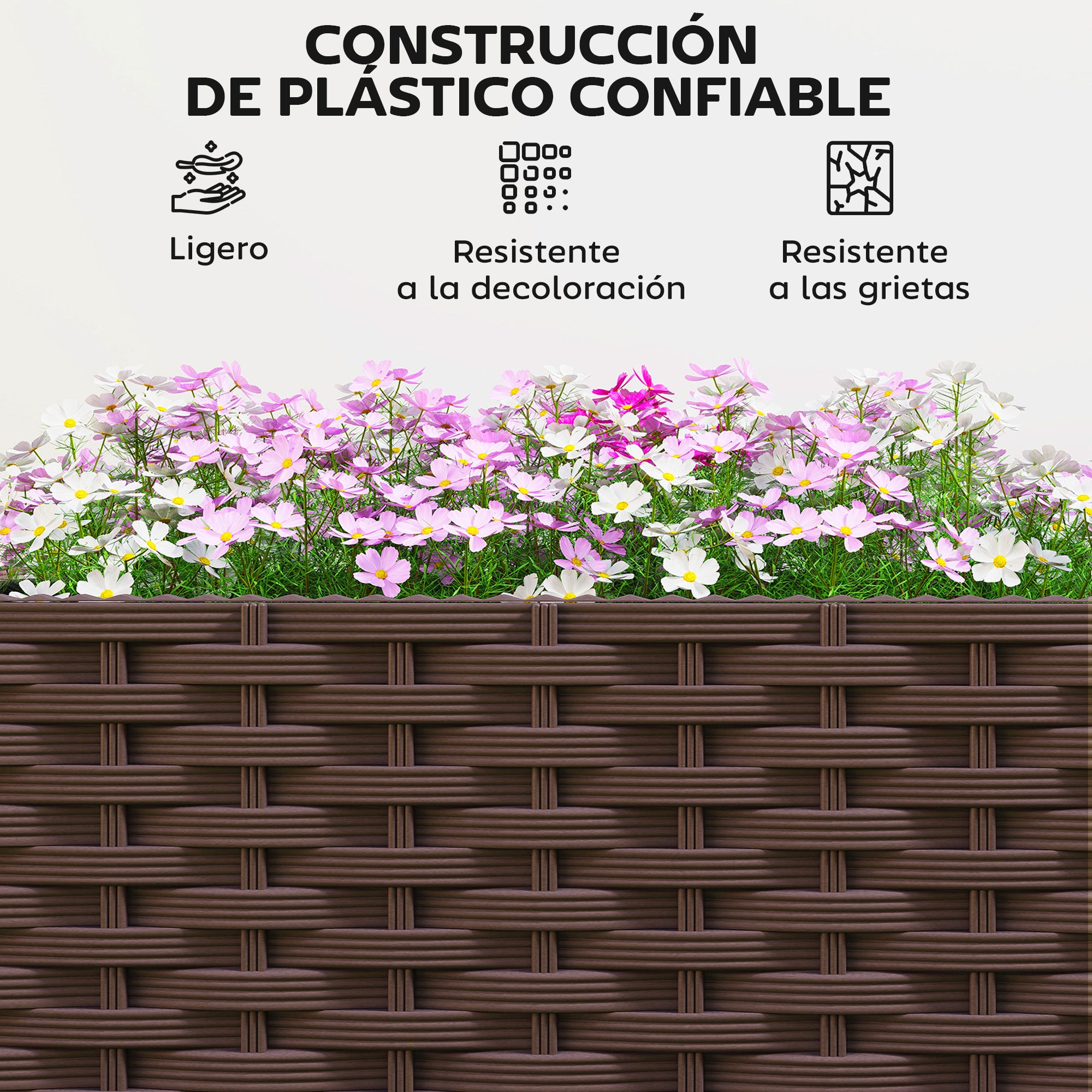 Outsunny Jardinera con Enrejado Ajustable, Jardinera Exterior con Ruedas Bloqueables para Plantas Trepadoras con Ofricios de Drenaje, Macetero Elevado para Jardín, Patio, Terraza, 40x40x165 cm, Marrón