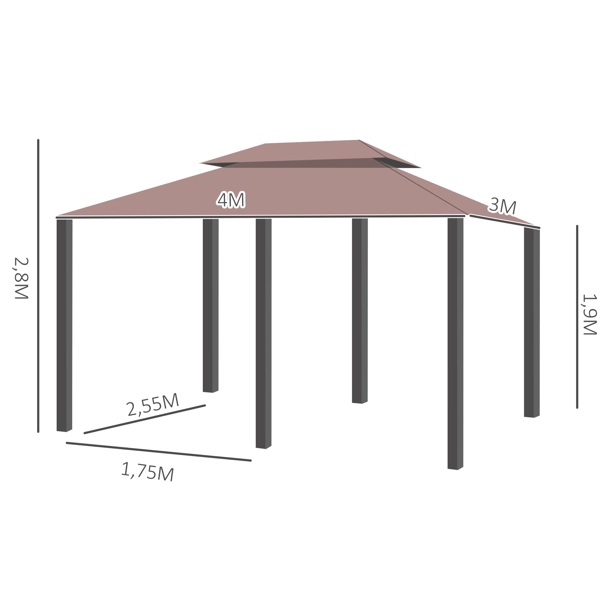 Outsunny Cenador para Jardín 3x4 m Pérgola de Jardín Gazebo con Doble Techo Paredes Laterales Resistente al Agua Carpa para Exterior Terraza Patio Caqui