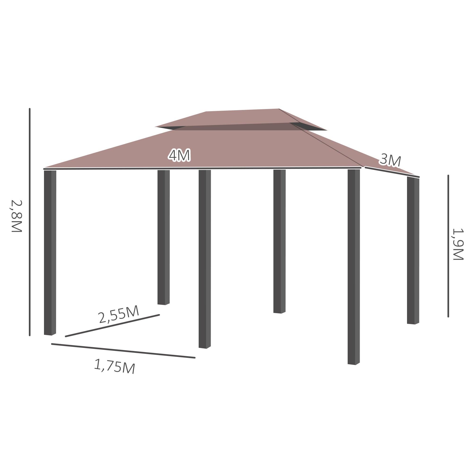 Outsunny Cenador para Jardín 3x4 m Pérgola de Jardín Gazebo con Doble Techo Paredes Laterales Resistente al Agua Carpa para Exterior Terraza Patio Caqui