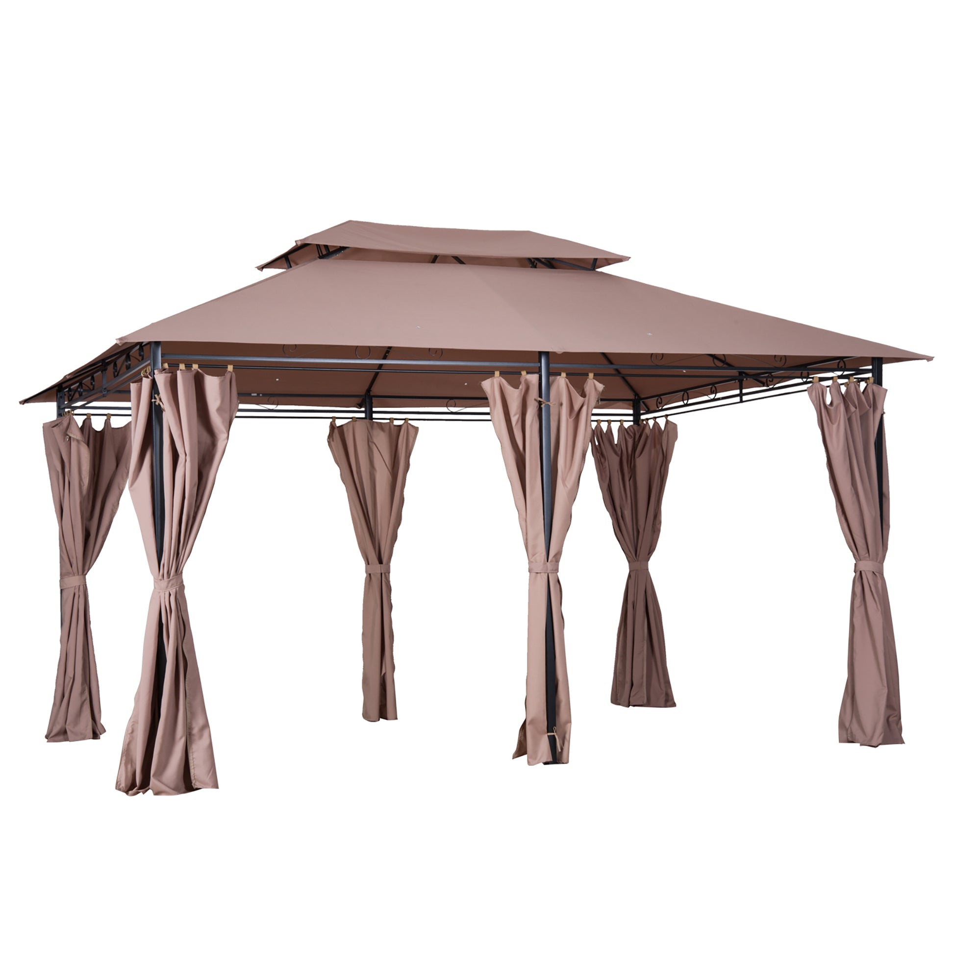 Outsunny Cenador para Jardín 3x4 m Pérgola de Jardín Gazebo con Doble Techo Paredes Laterales Resistente al Agua Carpa para Exterior Terraza Patio Caqui