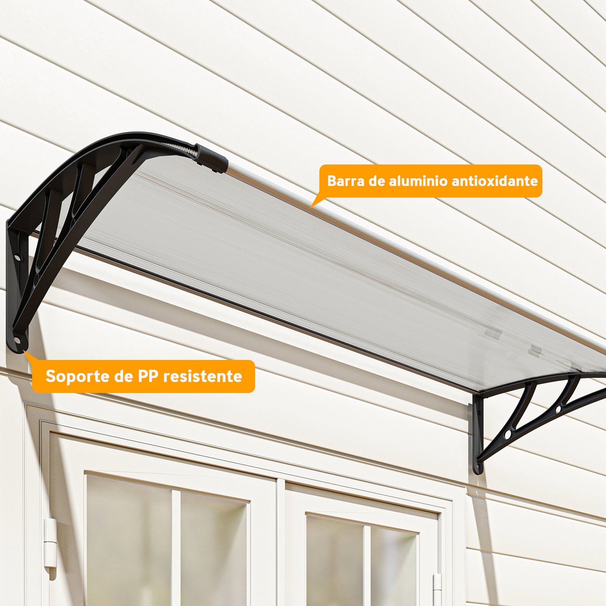 Outsunny Marquesinas Exterior para Puertas y Ventanas, 110x60 cm, Tejadillo de Protección contra Sol y Lluvia, con Cubierta de Policarbonato, Soportes de PP y Regleta de Aluminio, Negro y Transparente