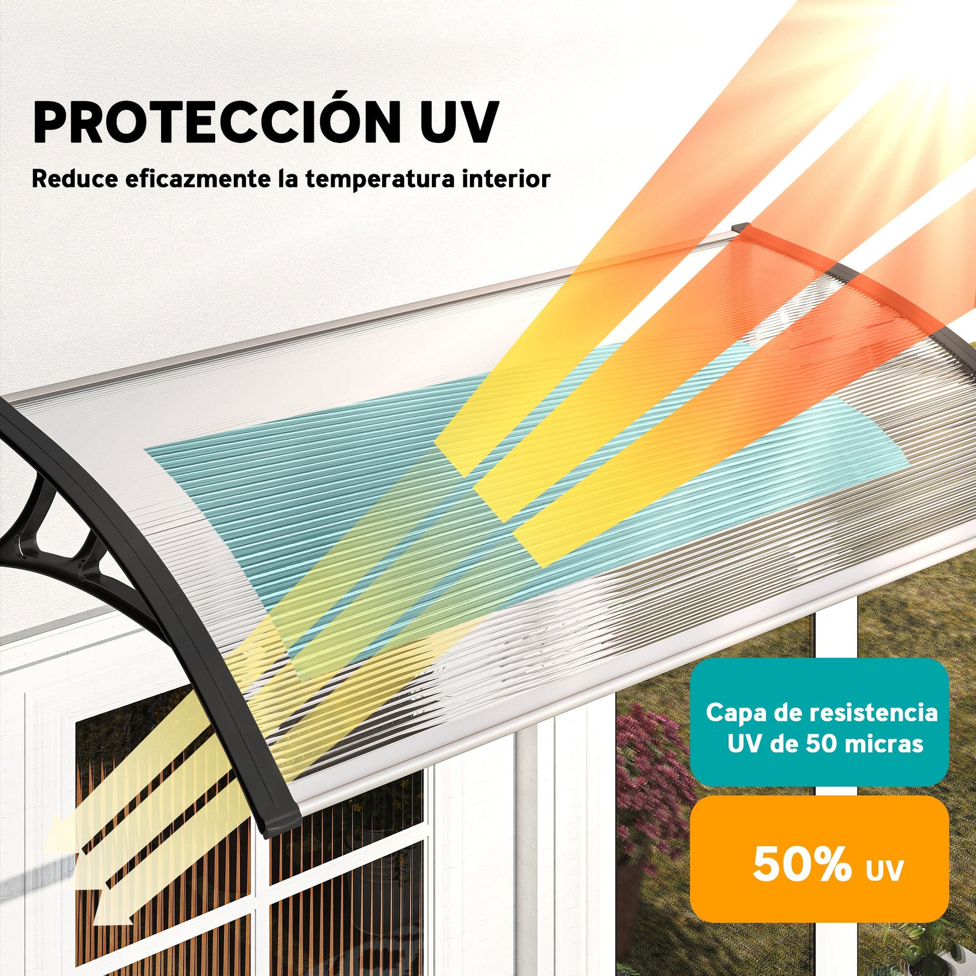 Outsunny Marquesinas Exterior para Puertas y Ventanas, 110x60 cm, Tejadillo de Protección contra Sol y Lluvia, con Cubierta de Policarbonato, Soportes de PP y Regleta de Aluminio, Negro y Transparente