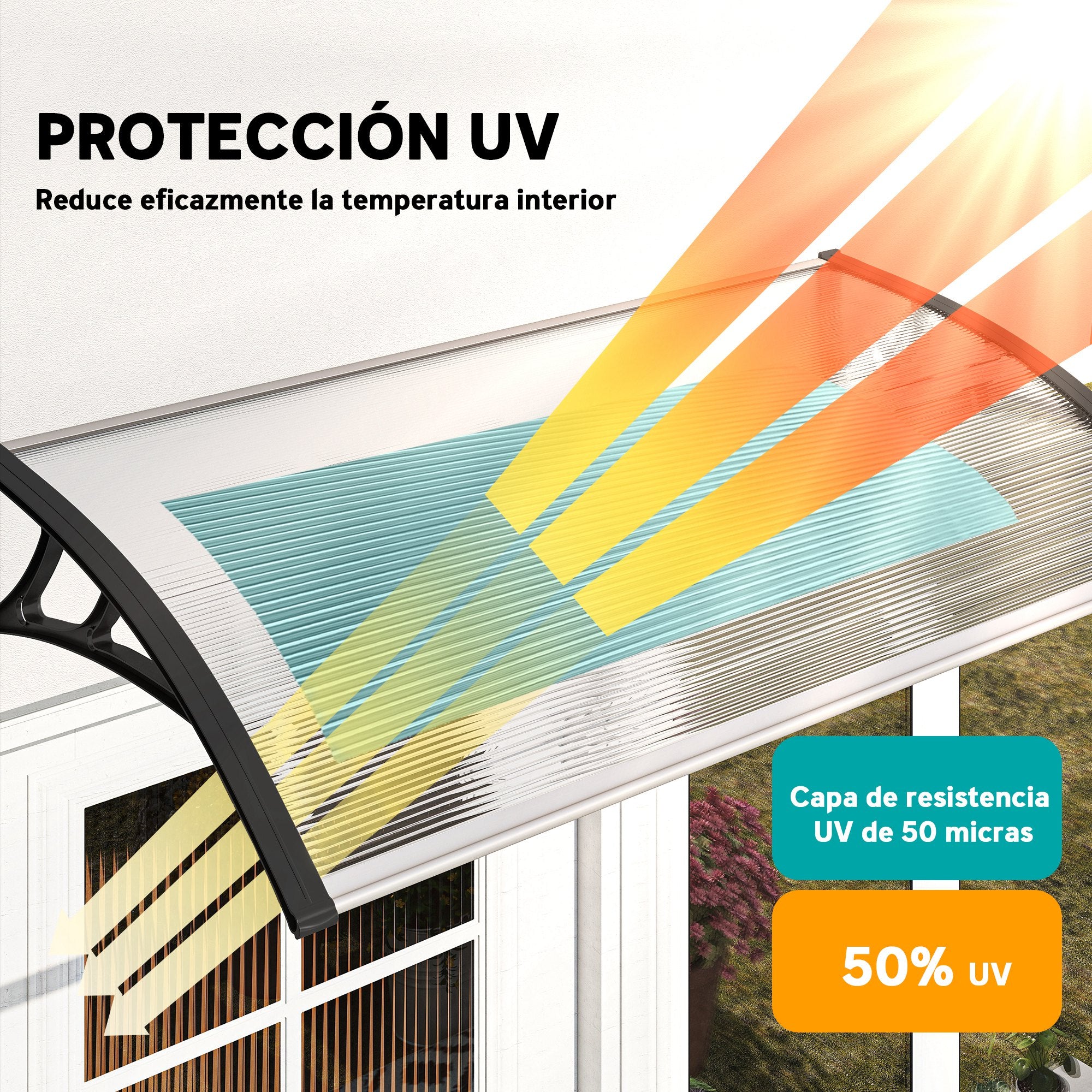 Outsunny Marquesinas Exterior para Puertas y Ventanas, 110x60 cm, Tejadillo de Protección contra Sol y Lluvia, con Cubierta de Policarbonato, Soportes de PP y Regleta de Aluminio, Negro y Transparente