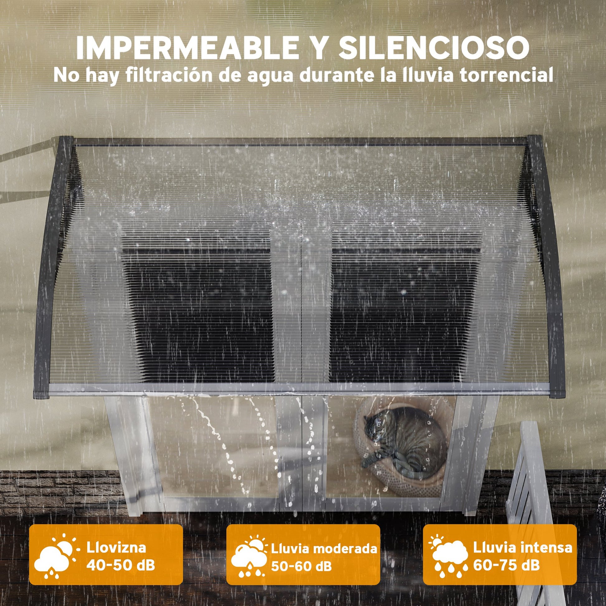 Outsunny Marquesinas Exterior para Puertas y Ventanas, 110x60 cm, Tejadillo de Protección contra Sol y Lluvia, con Cubierta de Policarbonato, Soportes de PP y Regleta de Aluminio, Negro y Transparente