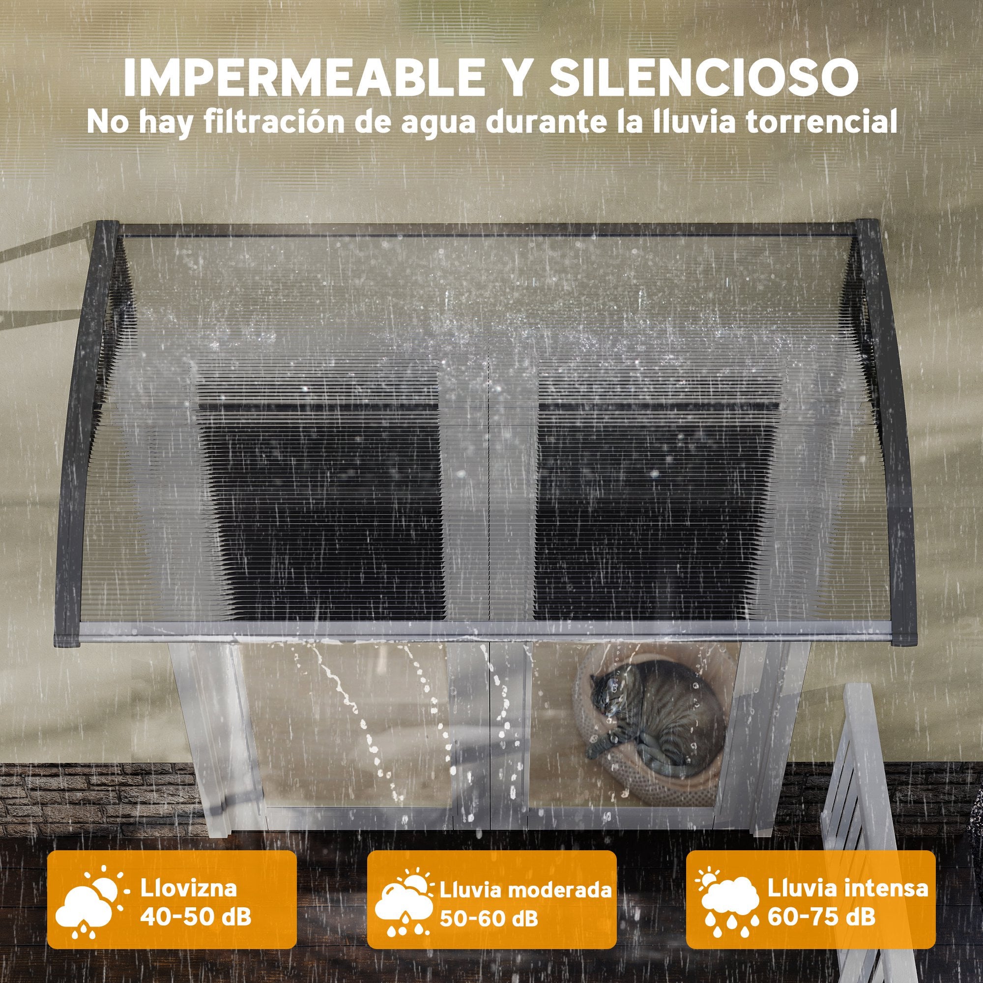 Outsunny Marquesinas Exterior para Puertas y Ventanas, 110x60 cm, Tejadillo de Protección contra Sol y Lluvia, con Cubierta de Policarbonato, Soportes de PP y Regleta de Aluminio, Negro y Transparente