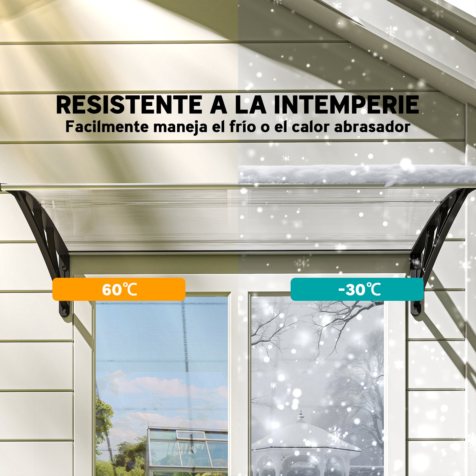 Outsunny Marquesinas Exterior para Puertas y Ventanas, 110x60 cm, Tejadillo de Protección contra Sol y Lluvia, con Cubierta de Policarbonato, Soportes de PP y Regleta de Aluminio, Negro y Transparente