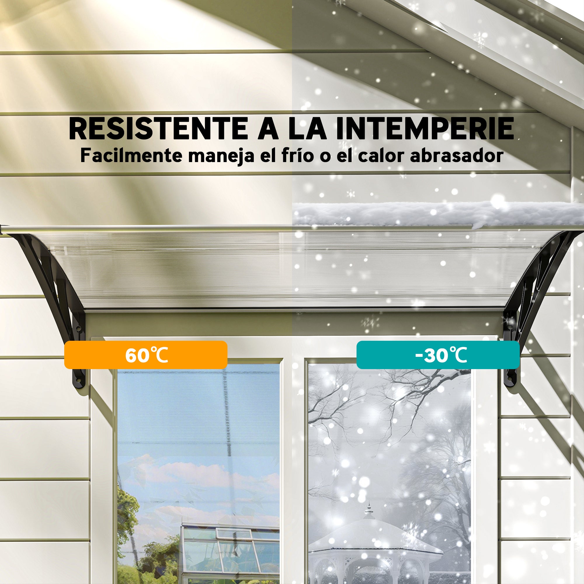 Outsunny Marquesinas Exterior para Puertas y Ventanas, 110x60 cm, Tejadillo de Protección contra Sol y Lluvia, con Cubierta de Policarbonato, Soportes de PP y Regleta de Aluminio, Negro y Transparente