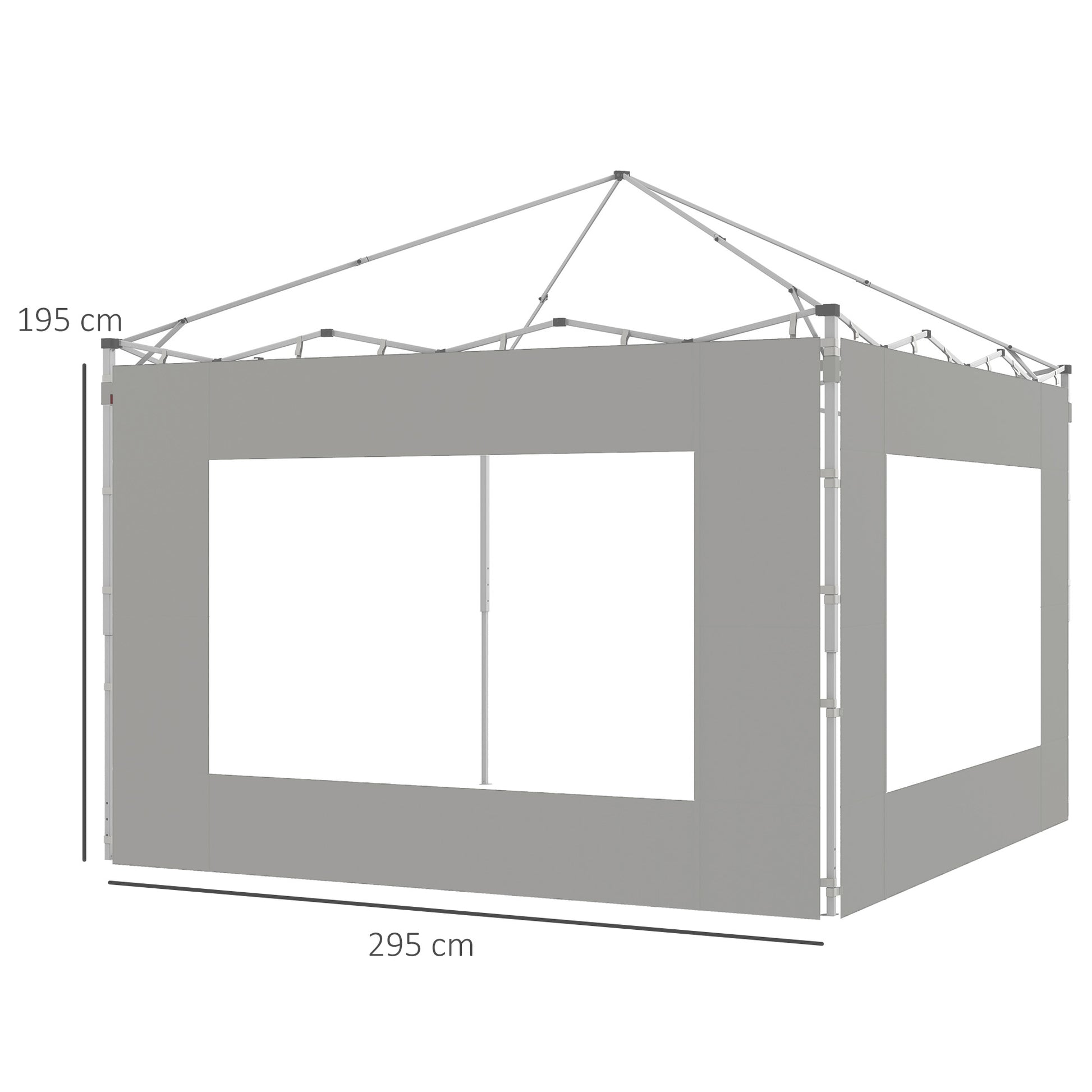 Outsunny Paredes Laterales para Carpa de 4 Paneles 295x195 cm Paredes Laterales de Repuesto de Tela Oxford con Ventana para Carpas de 6x3 m 3x3 m Gris