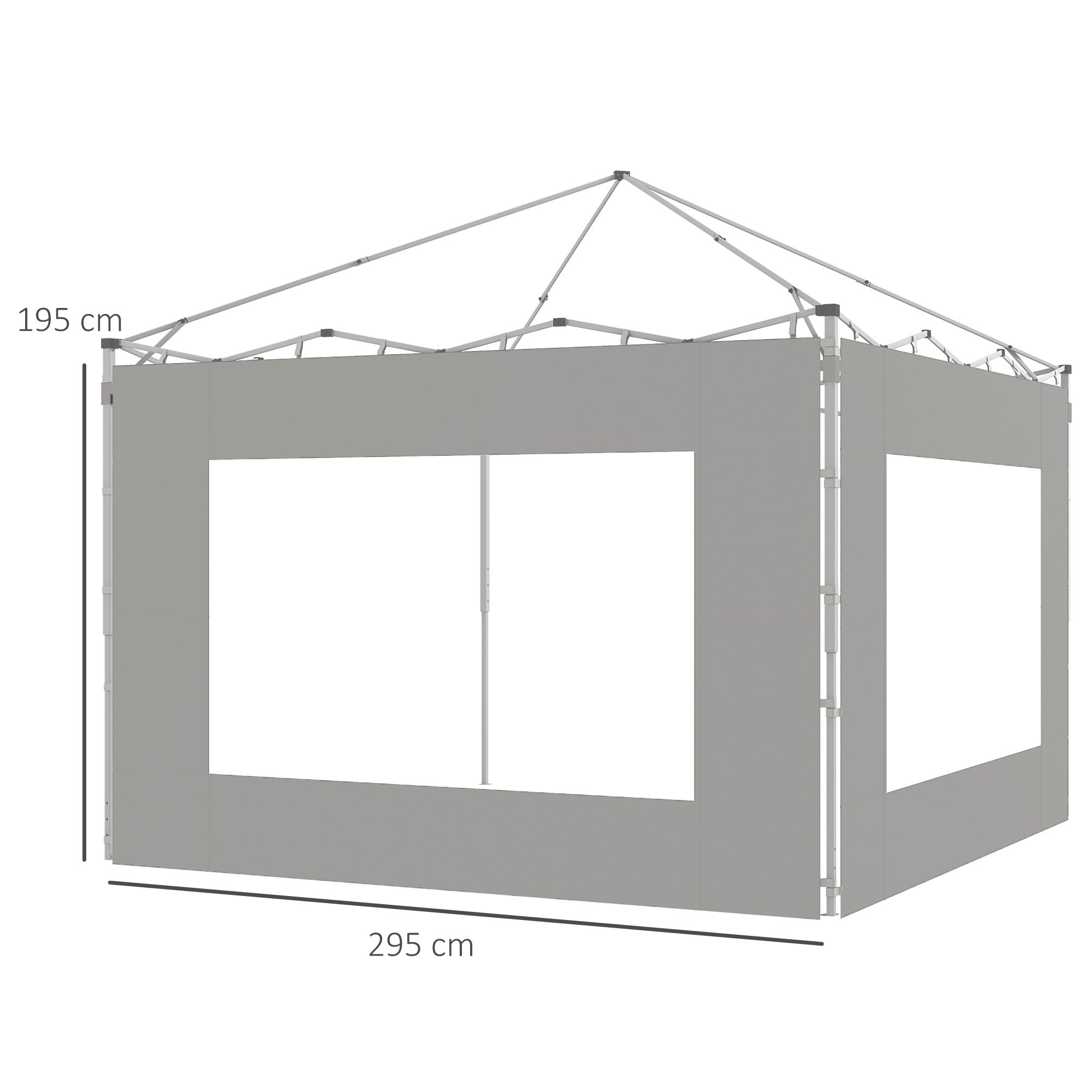 Outsunny Paredes Laterales para Carpa de 4 Paneles 295x195 cm Paredes Laterales de Repuesto de Tela Oxford con Ventana para Carpas de 6x3 m 3x3 m Gris
