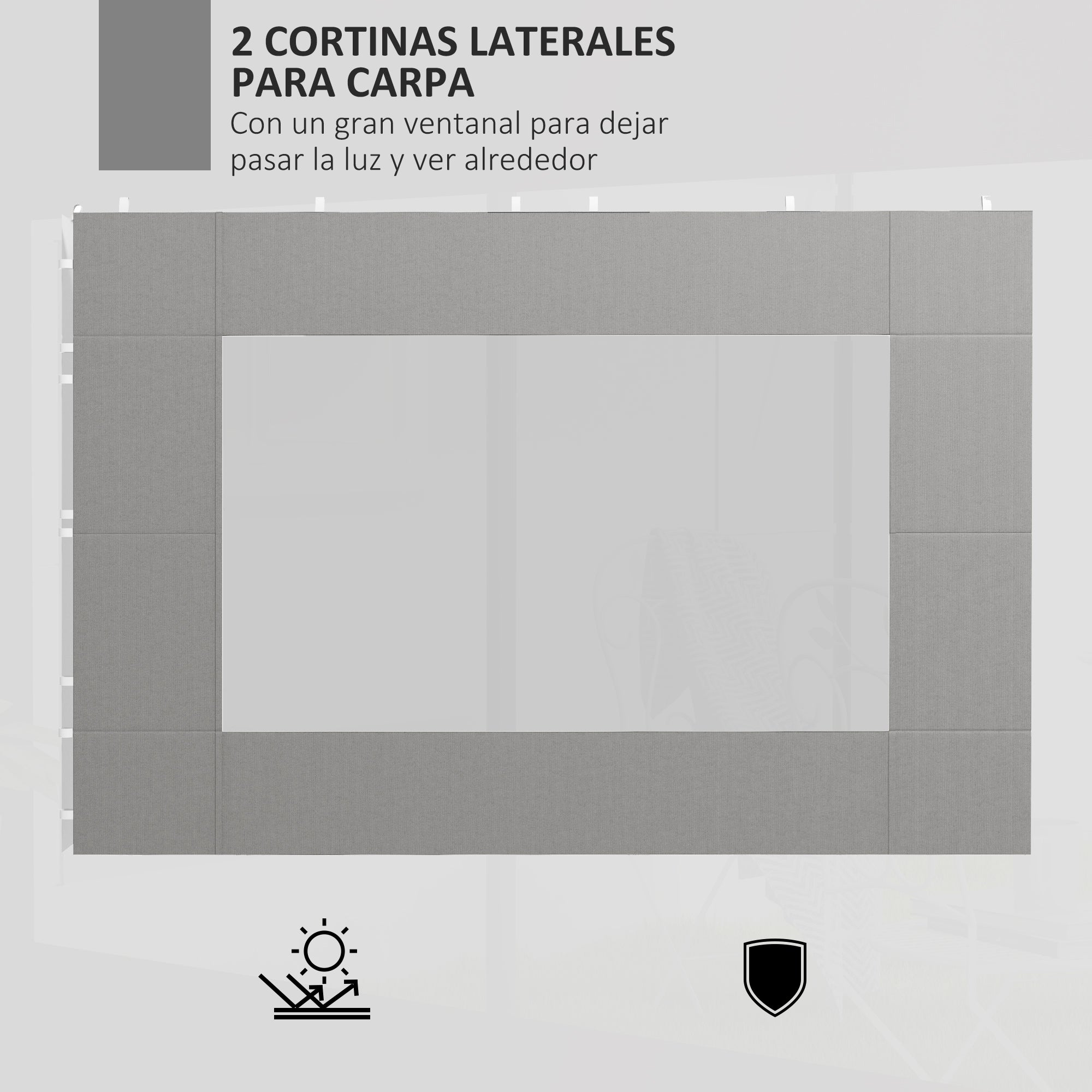 Outsunny Paredes Laterales para Carpa de 4 Paneles 295x195 cm Paredes Laterales de Repuesto de Tela Oxford con Ventana para Carpas de 6x3 m 3x3 m Gris