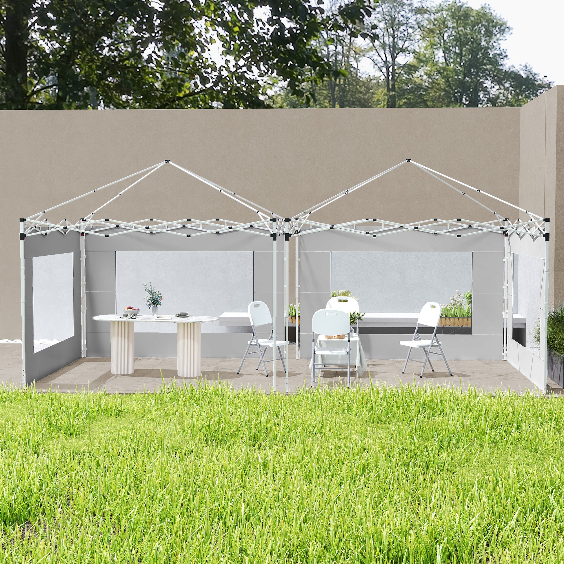 Outsunny Paredes Laterales para Carpa de 4 Paneles 295x195 cm Paredes Laterales de Repuesto de Tela Oxford con Ventana para Carpas de 6x3 m 3x3 m Gris