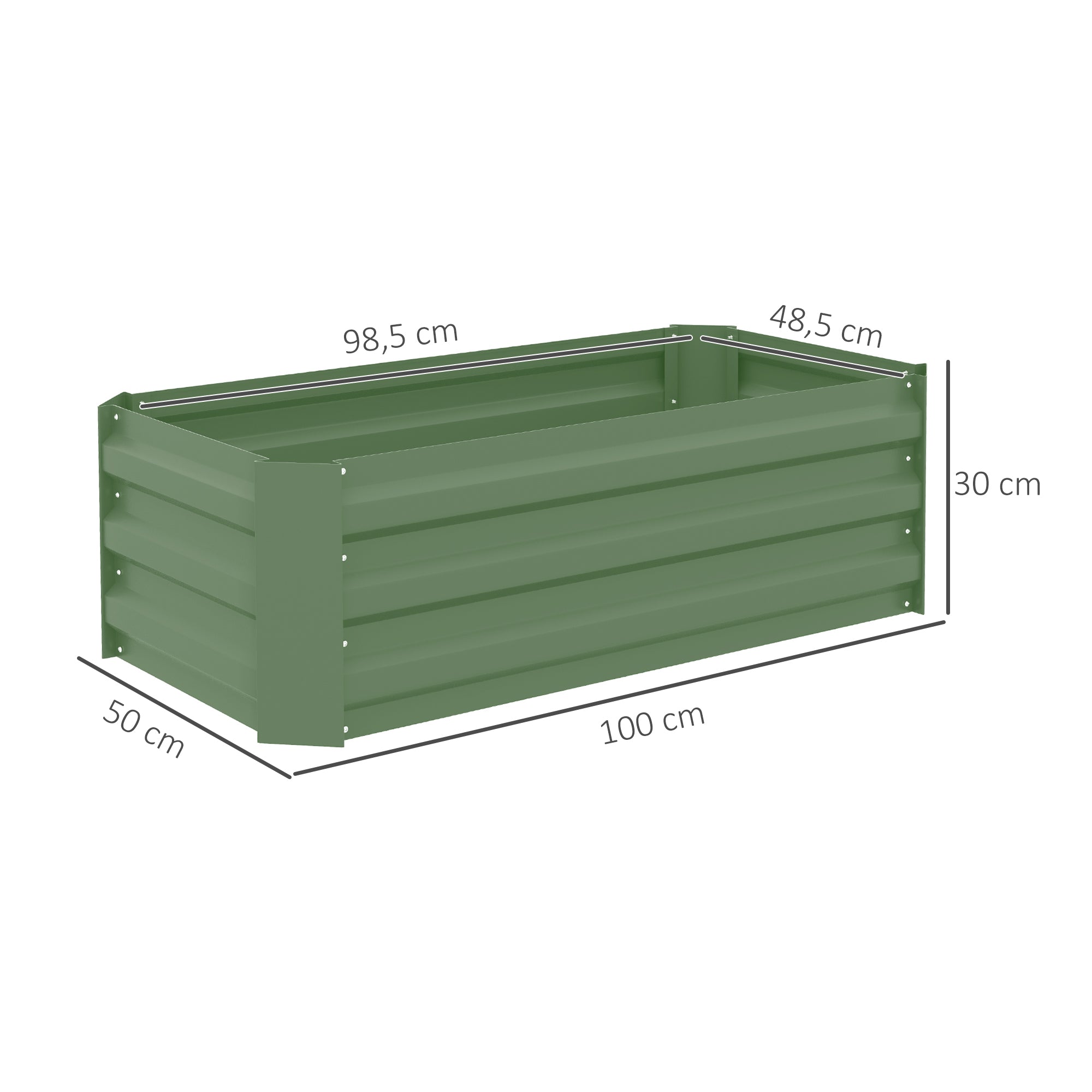 Outsunny Juego de 2 Jardineras Exterior Grandes de Acero Galvanizado, Huertos Urbanos, Maceteros Exterior Elevados para Plantas, Flores, Terraza, Resistente a la Intemperie, 100x50x30 cm, Verde