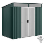 Outsunny Caseta de Jardín Exterior 2 m² 195x122x181,5 cm Cobertizo de Jardín Exterior Metálica con Base SIN SUELO 2 Puertas Correderas Ventanas y Ganchos para Herramientas Verde