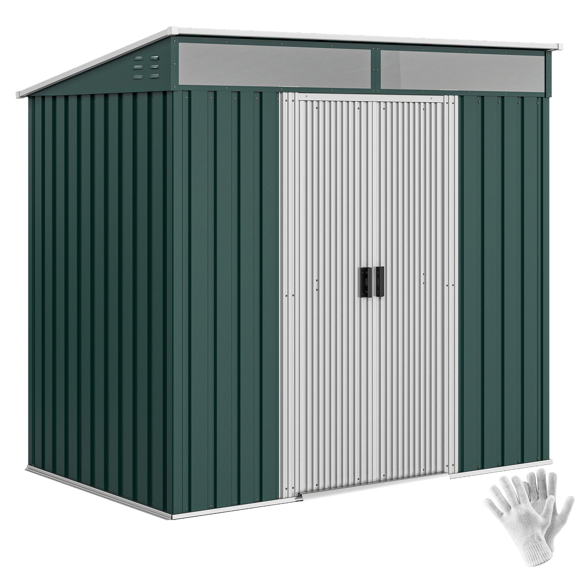 Outsunny Caseta de Jardín Exterior 2 m² 195x122x181,5 cm Cobertizo de Jardín Exterior Metálica con Base SIN SUELO 2 Puertas Correderas Ventanas y Ganchos para Herramientas Verde