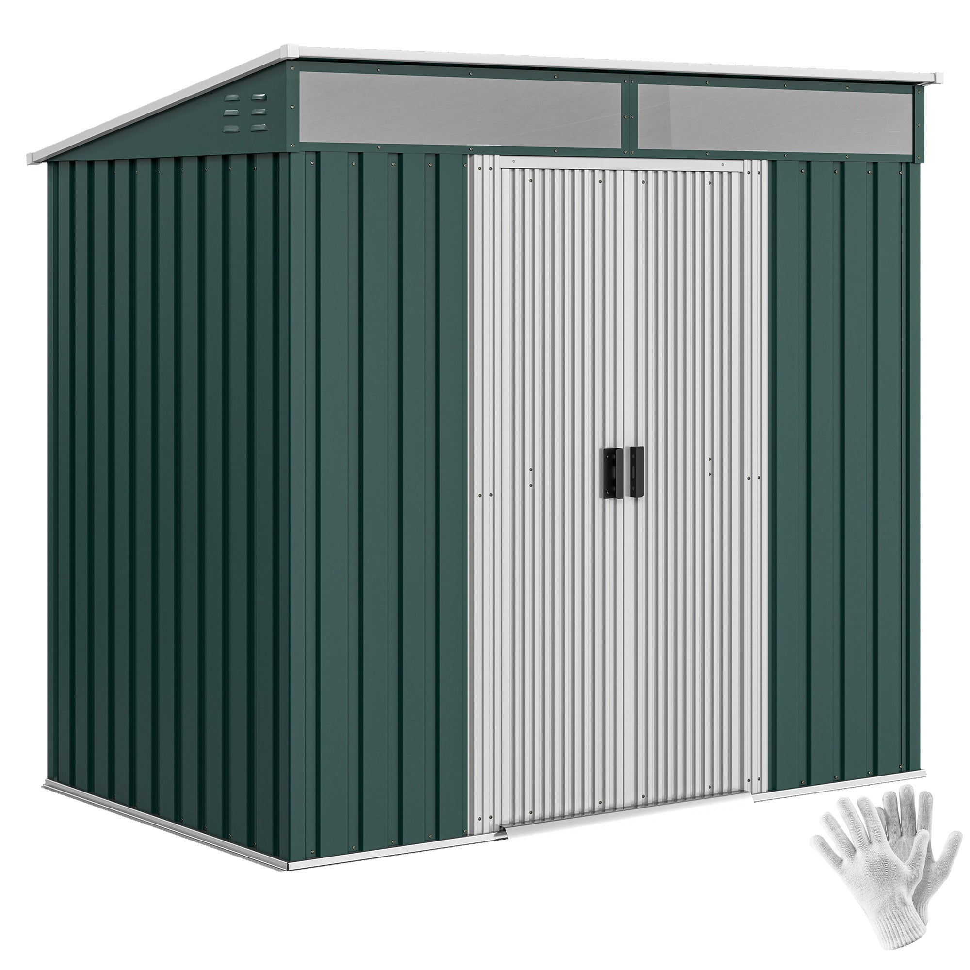 Outsunny Caseta de Jardín Exterior 2 m² 195x122x181,5 cm Cobertizo de Jardín Exterior Metálica con Base SIN SUELO 2 Puertas Correderas Ventanas y Ganchos para Herramientas Verde