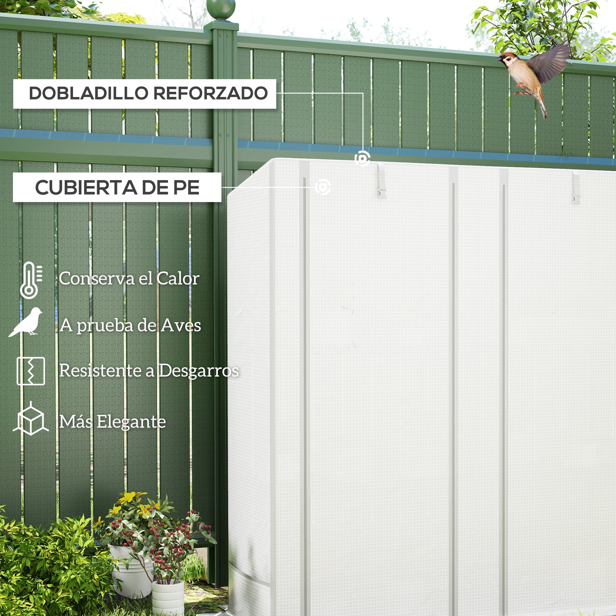 Outsunny Invernadero de Exterior con Techo Inclinado Invernadero Pequeño con 3 Estantes 2 Puertas Enrollables Cubierta de PE y Marco de Acero para Cultivos Plantas Flores 144x48x152 cm Blanco