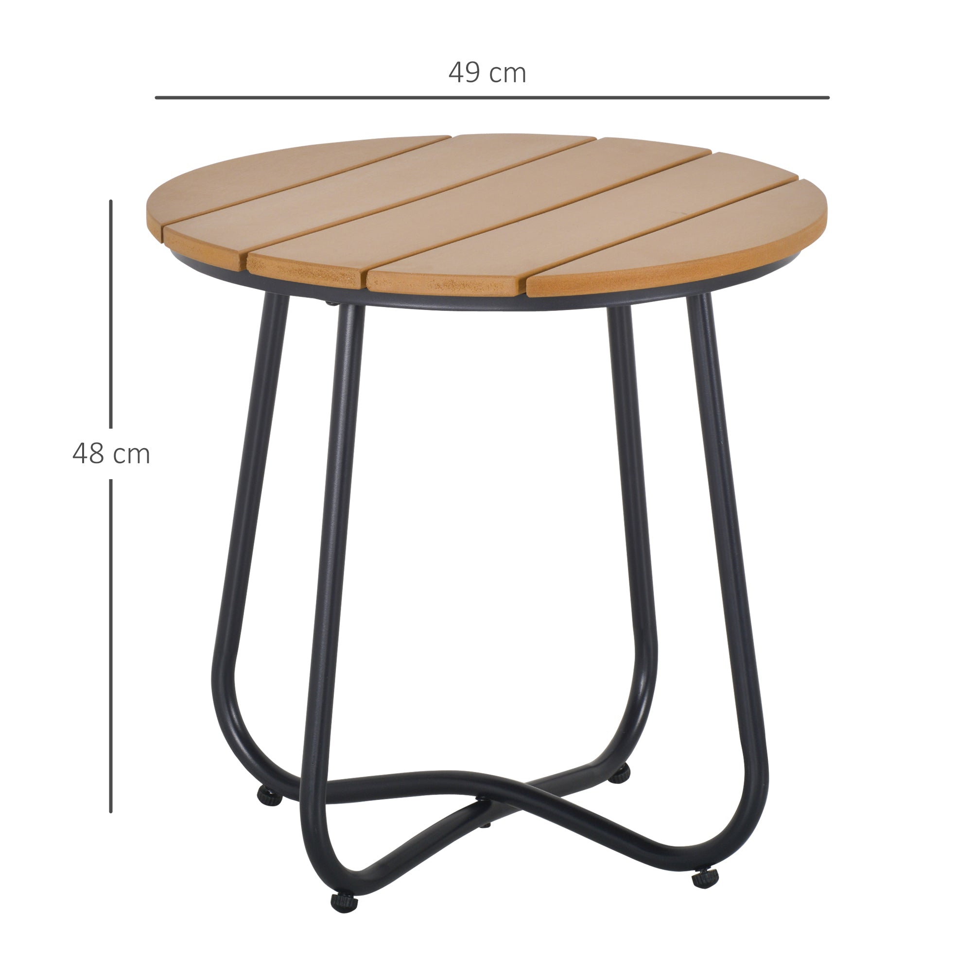 Outsunny Mesa Auxiliar Redonda Mesa de Jardín Exterior con Diseño de Listones y Patas Ajustables Mesa para Exterior Terraza Patio Ø49x48 cm Natural y Negro