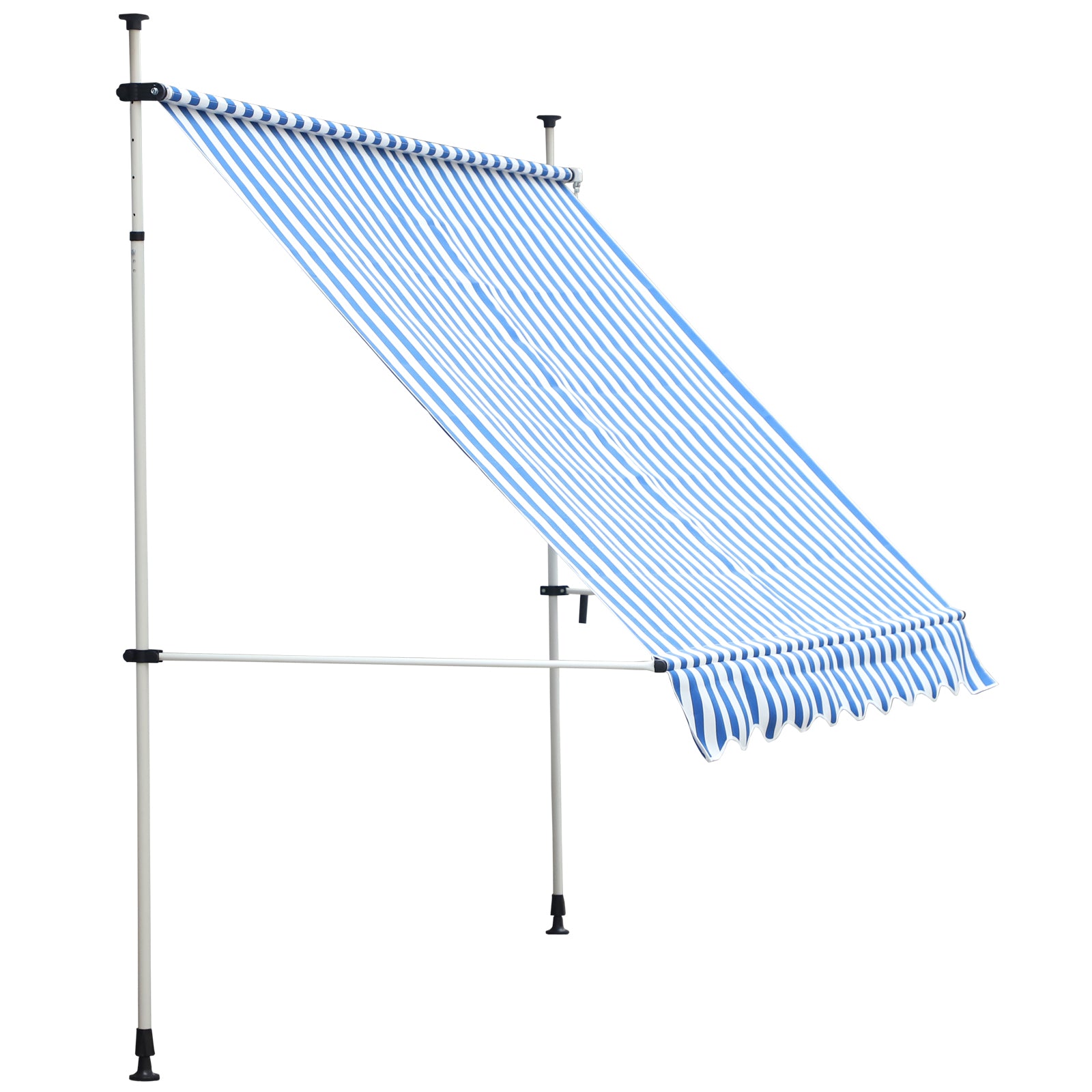 Toldo Plegable Ventana Exterior Montando en La Pared para Jardín Patio Piscina Balcón Extensible Altura Regulable en 4 Niveles con Manivela Instalación fácil 197x250x200/300cm Azul y Blanco