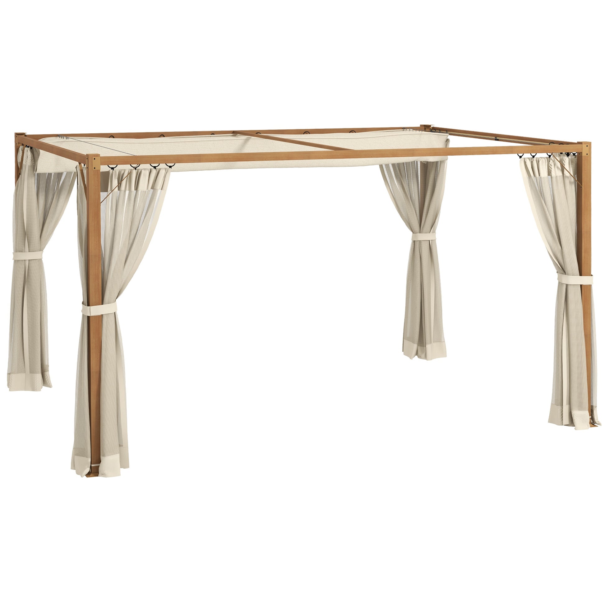 Outsunny Pérgola de Jardín 4x3 m con Marco de Aluminio Cenador para Exterior con Techo Retráctil Mosquiteras Laterales de Malla para Terraza Patio Natural