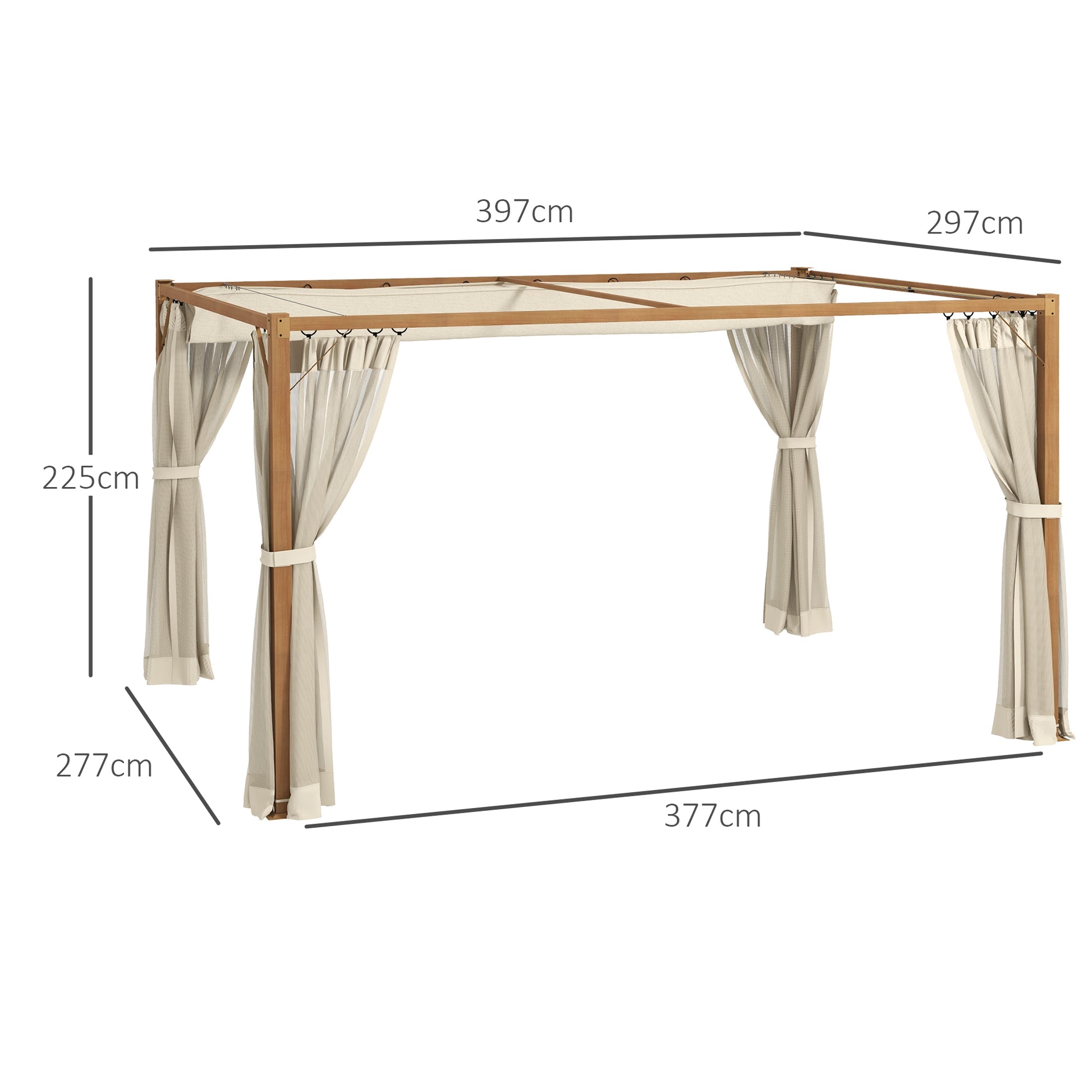 Outsunny Pérgola de Jardín 4x3 m con Marco de Aluminio Cenador para Exterior con Techo Retráctil Mosquiteras Laterales de Malla para Terraza Patio Natural