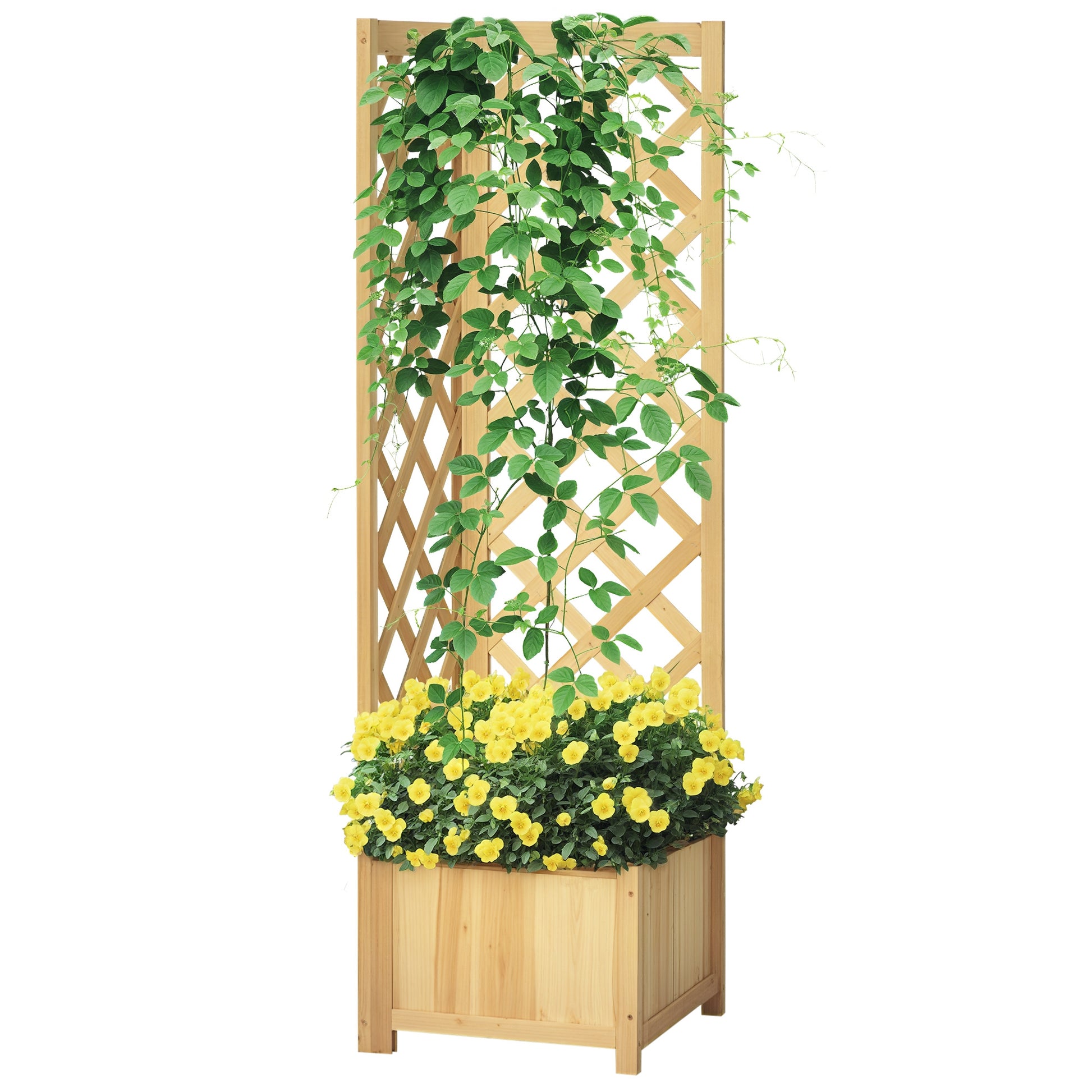 Outsunny Jardinera con Enrejado de Madera Macetero Exterior para Esquina Jardinera Elevada para Plantas Trepadoras en Patio Terraza 40x40x145 cm Natural