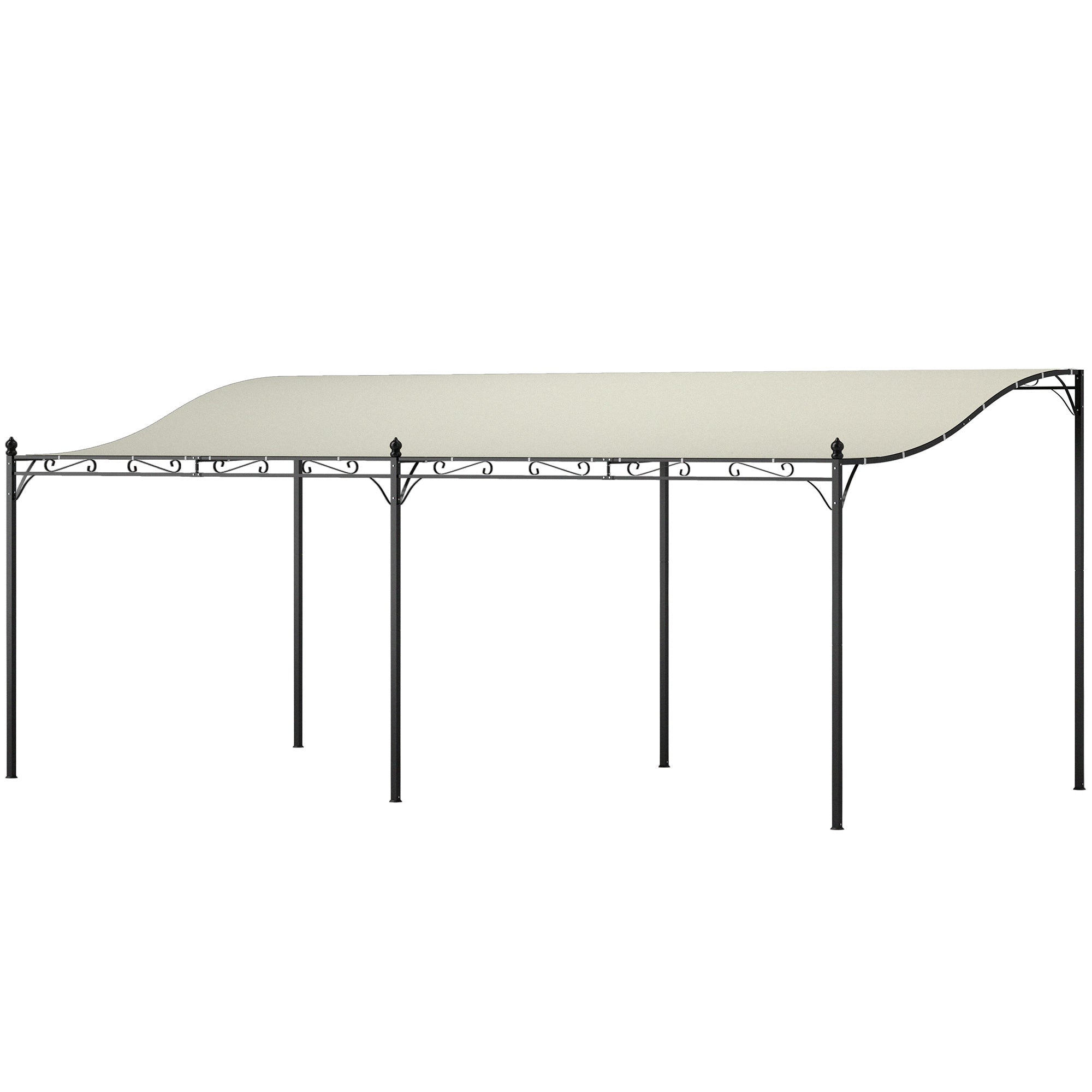 Outsunny Pérgola de Pared de Jardín 3x6 m, Cenador de Jardín con Techo Inclinado, Orificios de Drenaje y Estructura Metálica, Resistente a la Intemperie, para Patio, Terraza, Balcón, Blanco Crema