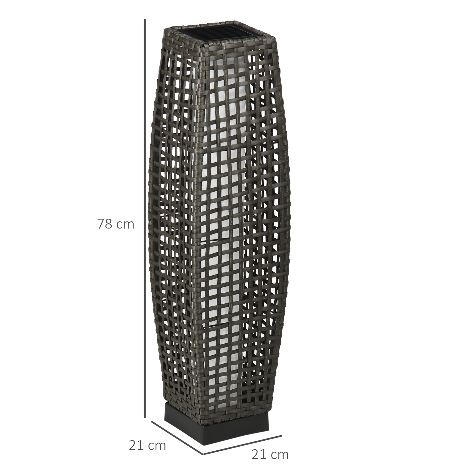 Outsunny Linterna de Jardín de Ratán Sintético Luces Solares Exterior con Luces LED Encendido/Apagado Automático para Terraza Balcón Patio 21x21x78 cm Gris
