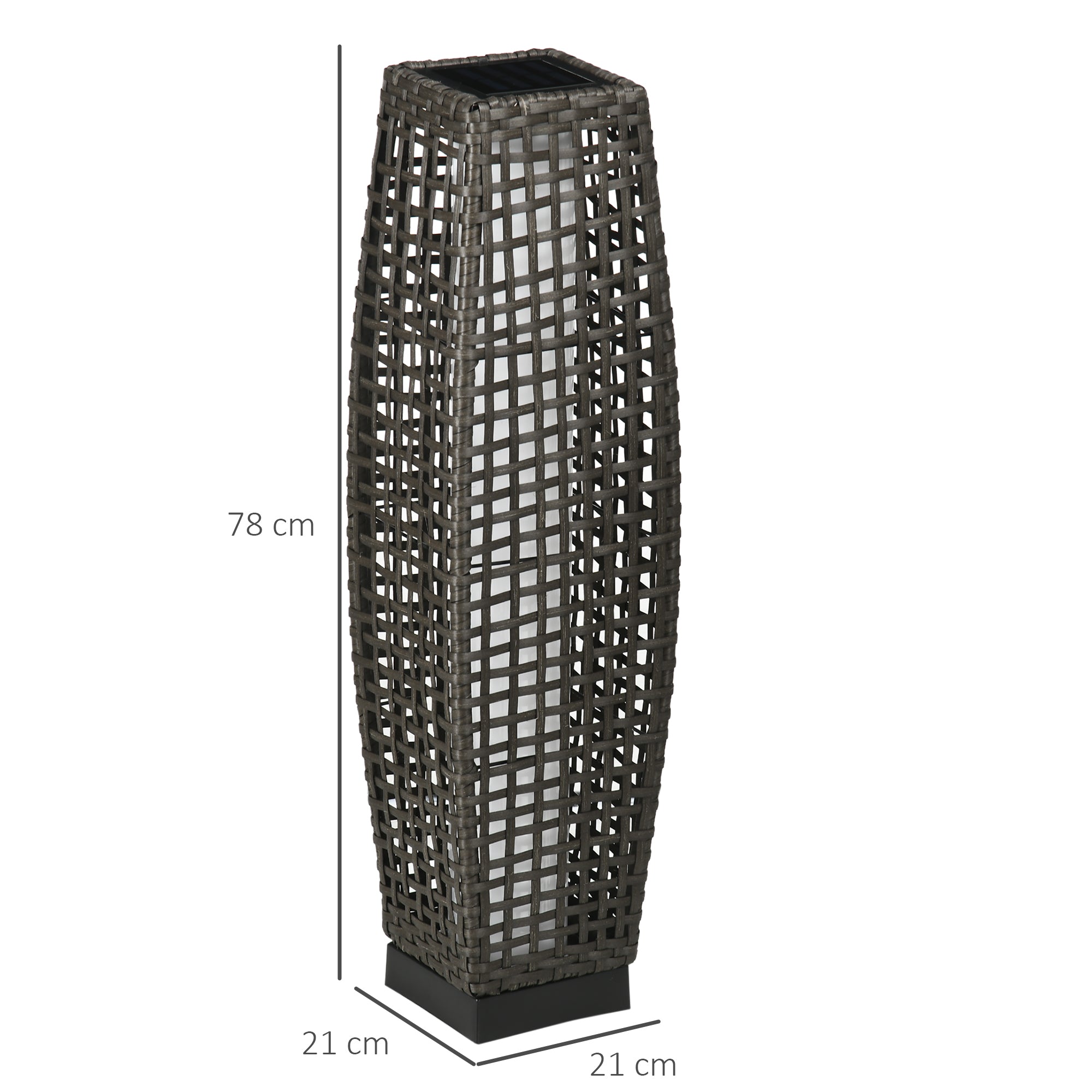 Outsunny Linterna de Jardín de Ratán Sintético Luces Solares Exterior con Luces LED Encendido/Apagado Automático para Terraza Balcón Patio 21x21x78 cm Gris
