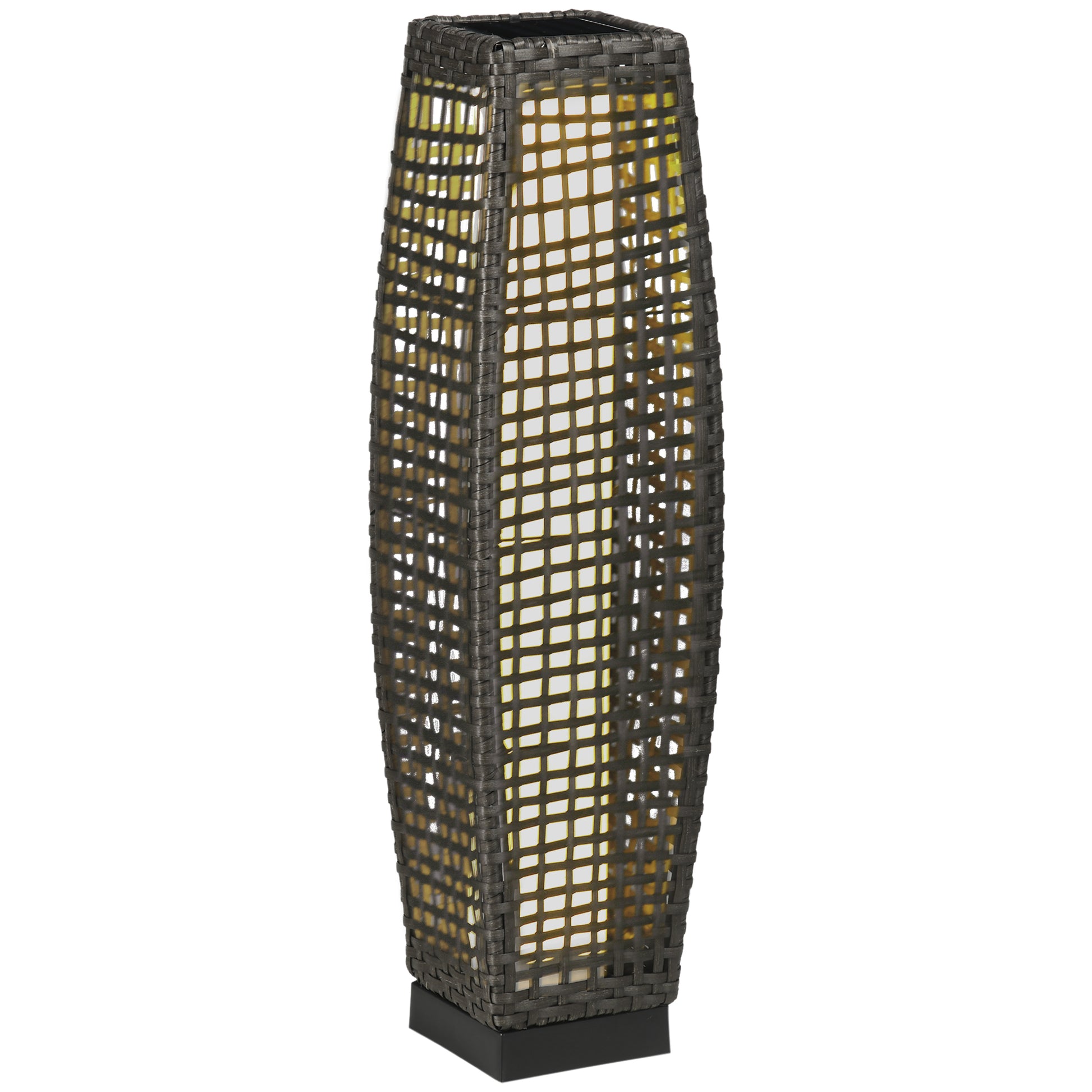 Outsunny Linterna de Jardín de Ratán Sintético Luces Solares Exterior con Luces LED Encendido/Apagado Automático para Terraza Balcón Patio 21x21x78 cm Gris