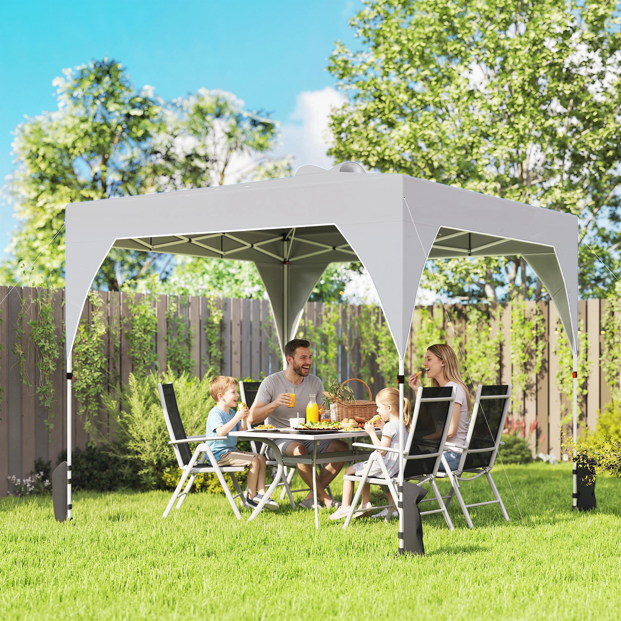 Outsunny Carpa Plegable 3x3 m, Pop-up, Cenador Pabellón de Jardín con Ventilación Superior, Bloqueo Central, UPF50+, Altura Ajustable 3 Niveles, Bolsa Transporte con Ruedas, Sacos de Arena, Gris