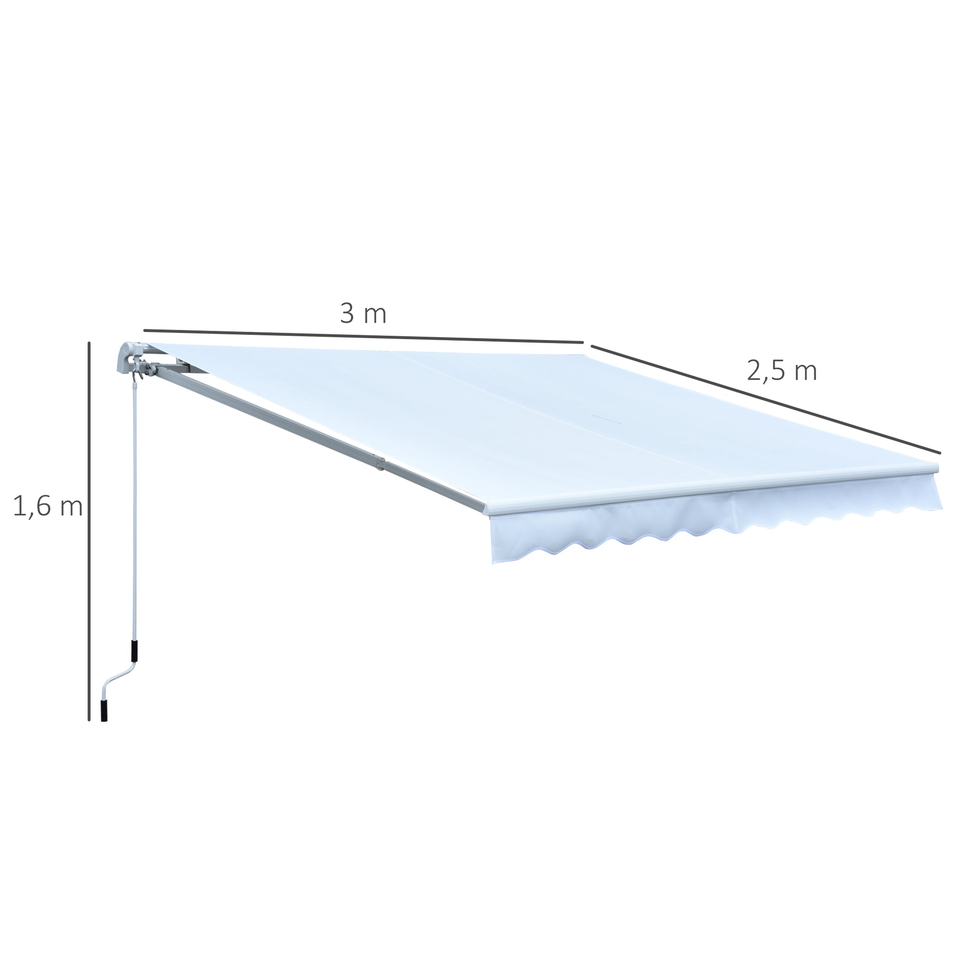 Outsunny Toldo Manual Retráctil 300x250 cm Toldo para Balcón con Manivela de Metal Impermeable y Anti-UV Toldo Enrollable de Exterior para Jardín Terraza Ventanas Blanco