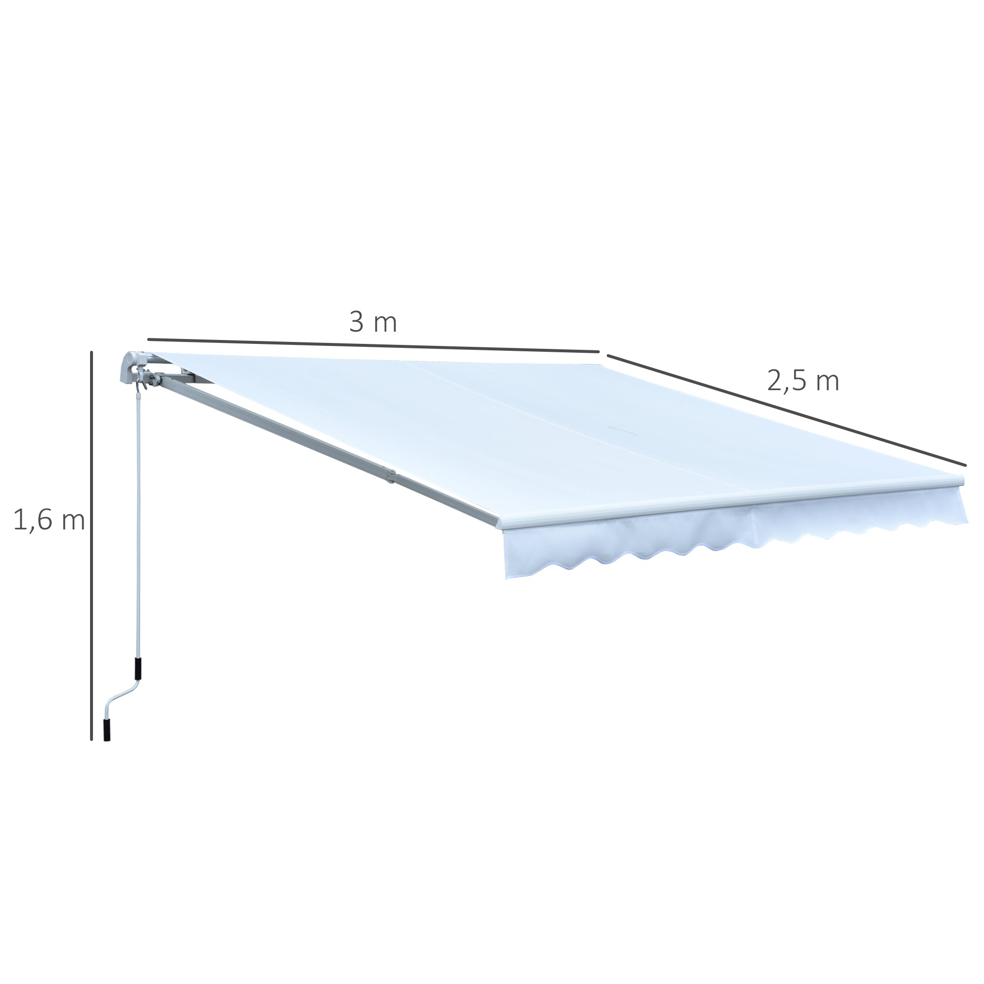 Outsunny Toldo Manual Retráctil 300x250 cm Toldo para Balcón con Manivela de Metal Impermeable y Anti-UV Toldo Enrollable de Exterior para Jardín Terraza Ventanas Blanco