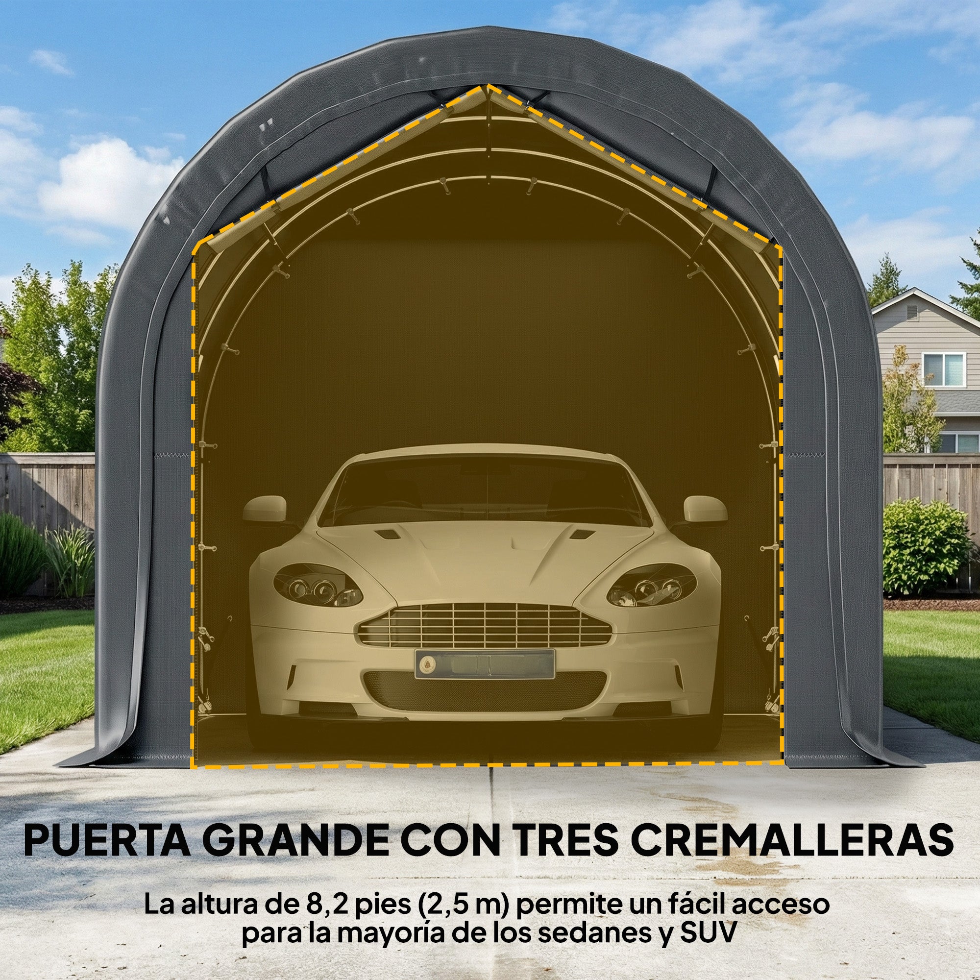 Outsunny Carpa Garaje Portátil 3x6 m, Garaje Exterior para Coche Impermeable con Puerta Enrollable con Cremalleras y 4 Ventanas, Marco Metal Galvanizado, UPF 30+, Cobertizo de Almacenamiento, Gris