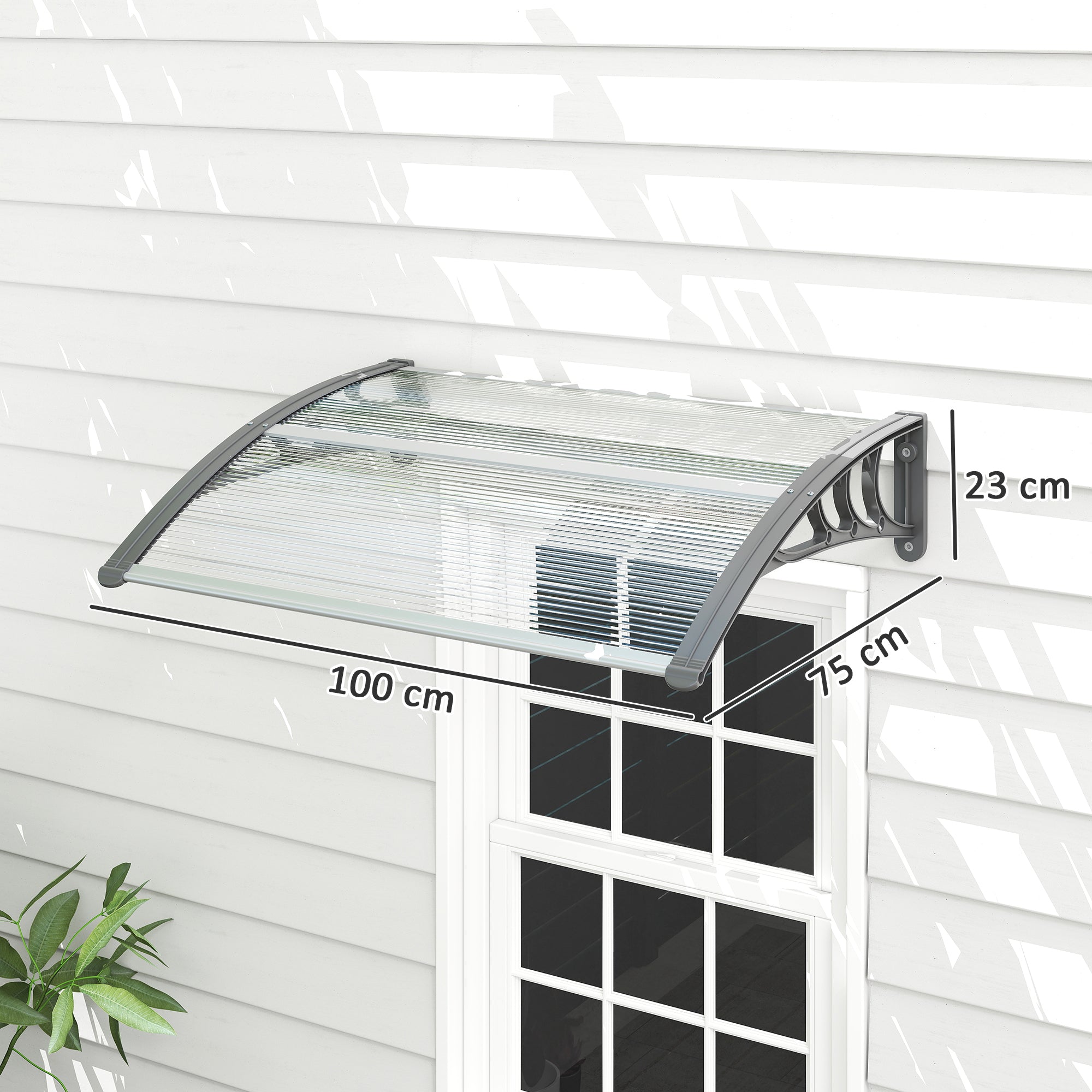 Outsunny Marquesinas Exterior para Puertas y Ventanas, 100x75 cm, Tejadillo de Protección contra Sol y Lluvia, con Cubierta de Policarbonato, Barra de Aluminio, Transparente