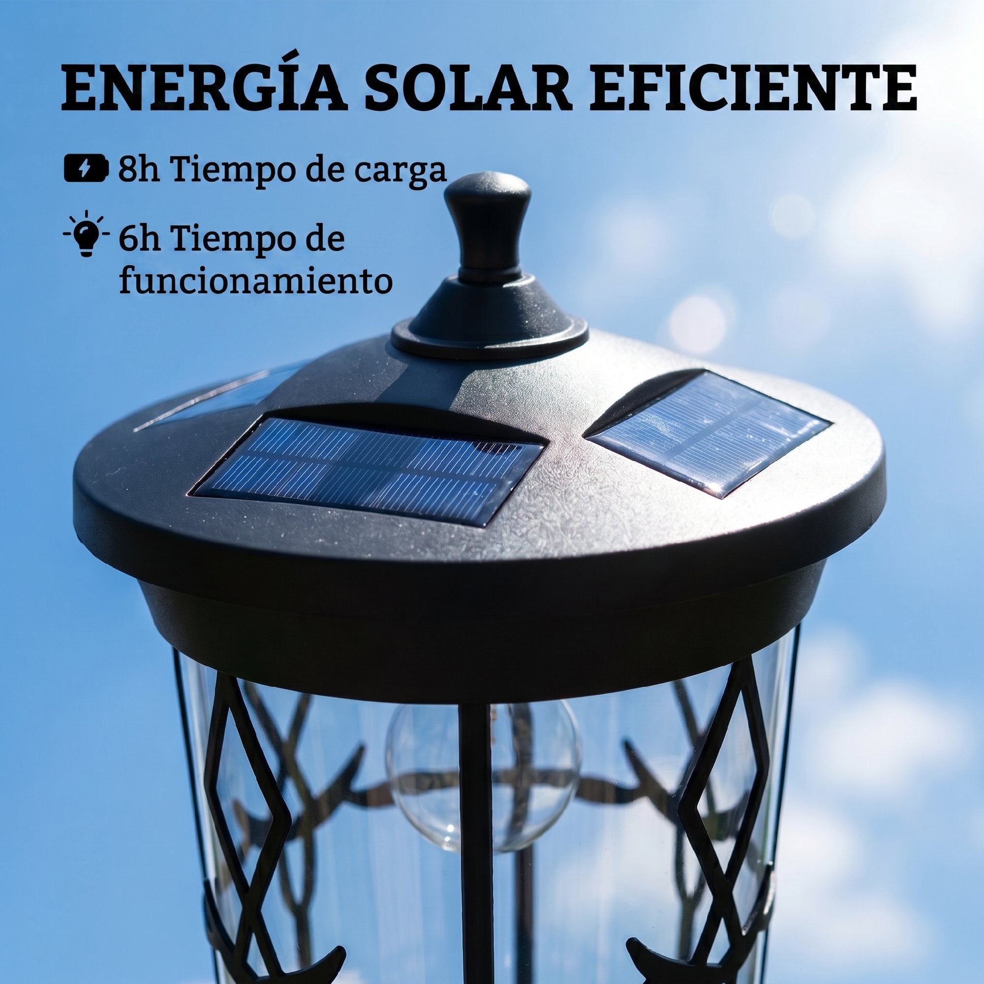 Outsunny Farola Solar Exterior de Jardín con Macetero, Luz Solar de Exterior LED, 2 Modos de Brillo 100/50 lm, Impermeable IP44, Encendido/Apagado Automático, para Terraza, Patio, 41,5x41,5x202,5 cm