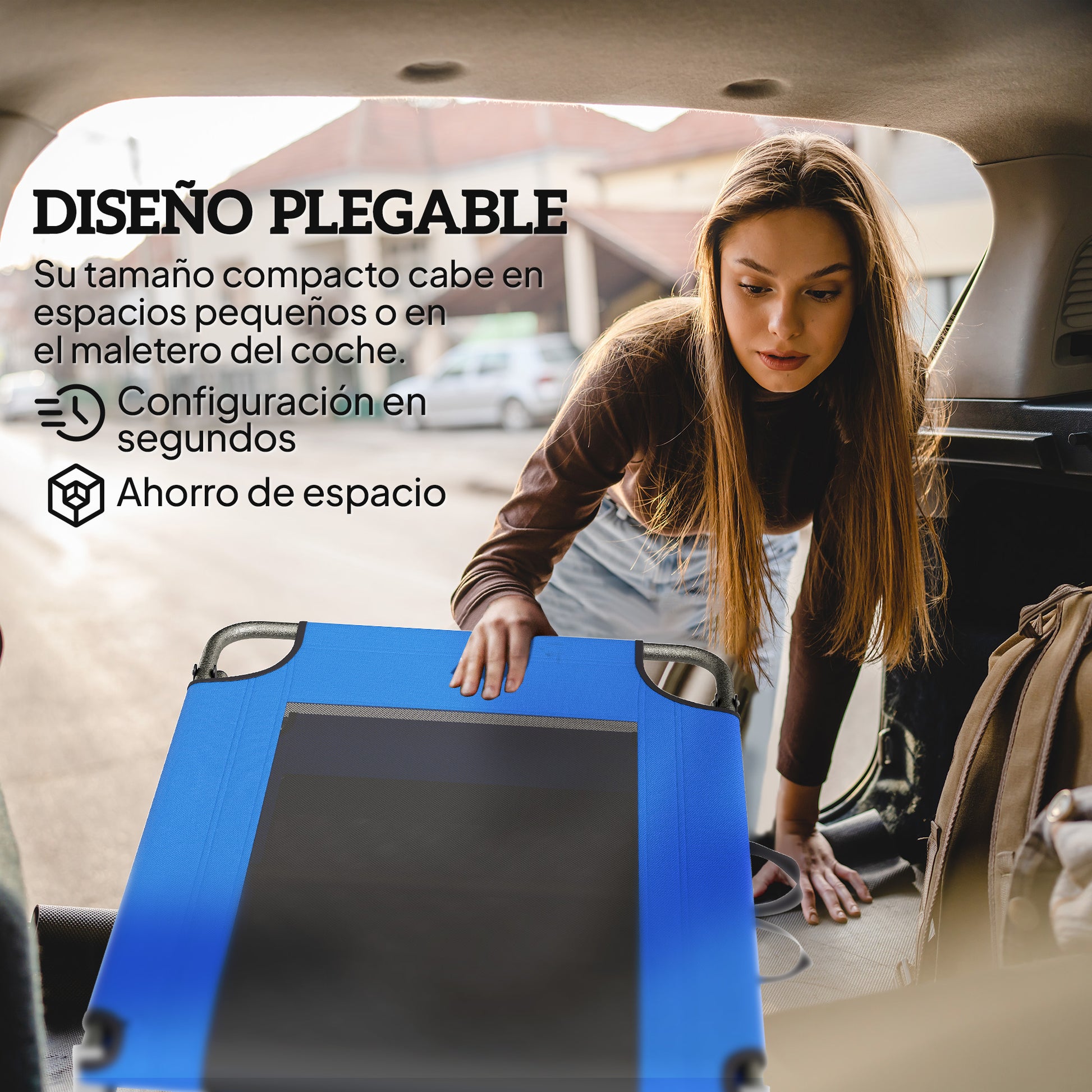 Outsunny Tumbona Plegable, Tumbona Jardín Exterior con Respaldo Ajustable en 4 Posiciones, Asas de Transporte y Respaldo de Textilene, Carga 120 kg, para Terraza, Piscina, Playa, 175x58x68 cm, Azul