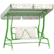 AIYAPLAY Columpio de Jardín Exterior para Niños de +3 Años Balancín de Jardín Exterior de 2 Plazas con Toldo Ajustable Arnés de Seguridad y Estampados Bonitos 112x75x120 cm Verde