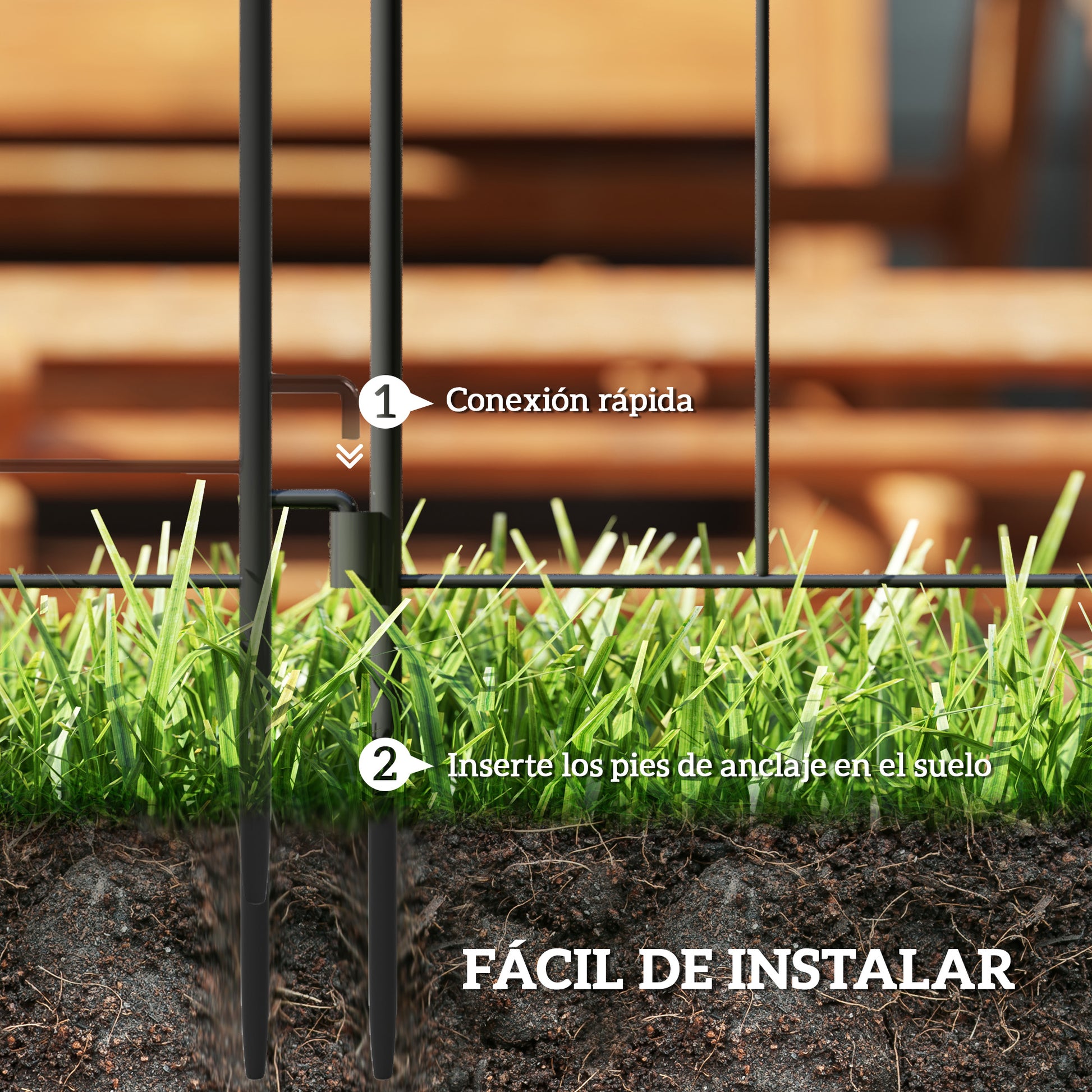 Outsunny Vallas para Jardín Metalicas 300x70 cm Set de 5 Vallas Decorativas para Jardín de Acero Combinación Libre Barrera para Animales para Terraza Patio Césped Negro