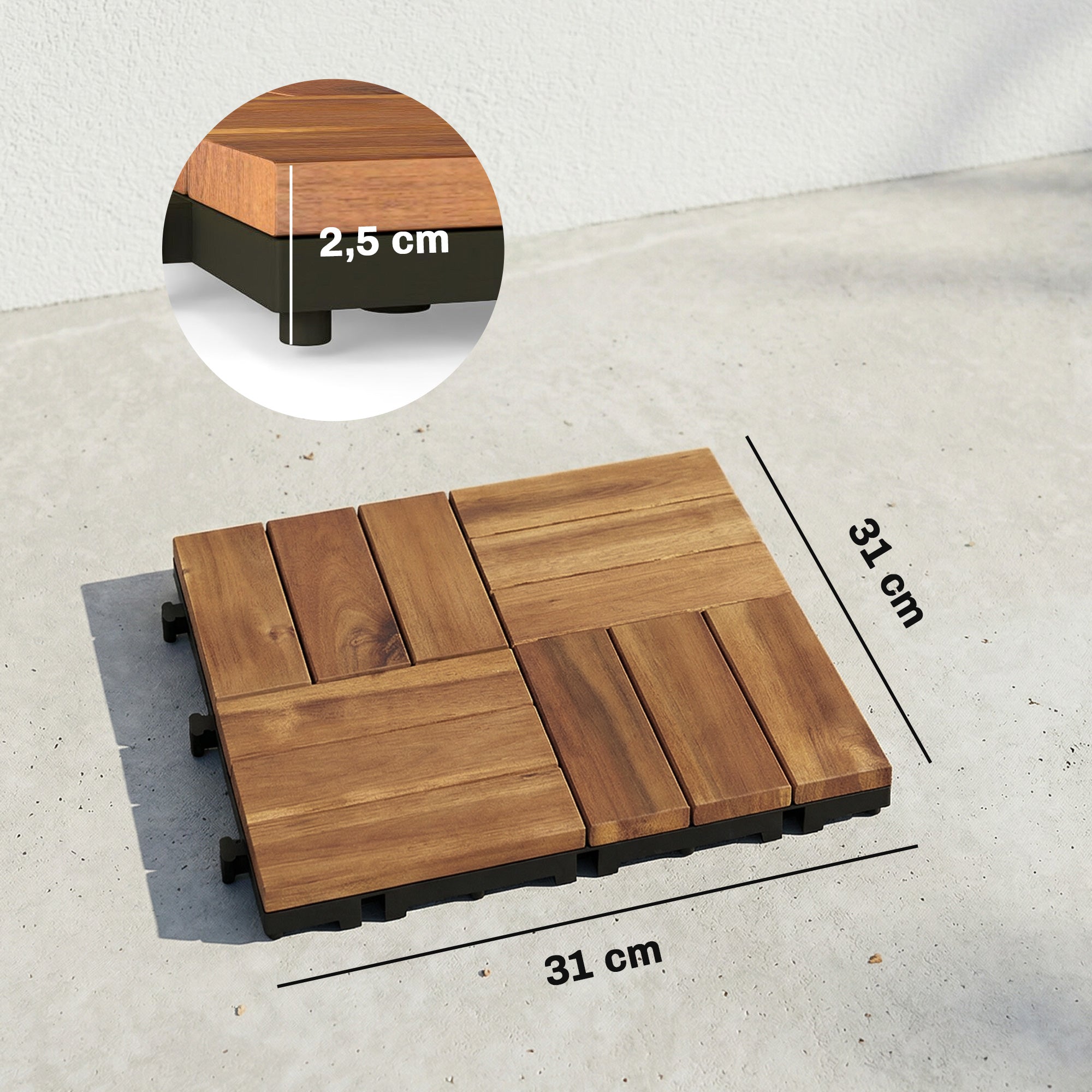 Outsunny Set de 10 Piezas Baldosas de Exterior de Madera de Acacia, 31x31 cm, 0,91 m², Suelo de Terraza Exterior, Antideslizantes y Resistentes al Clima, Fácil Instalación, para Terraza, Marrón Oscuro