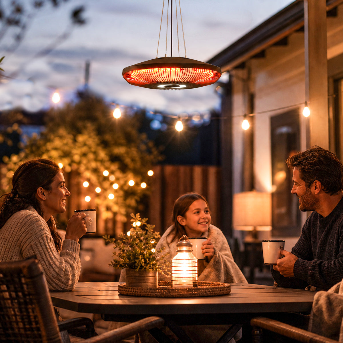 Outsunny Calefactor por Infrarrojos para Terraza Colgante 2000 W con Luz LED, Estufa Exterior Eléctrica con IP65, Control por Táctil/Mando a Distancia, 2 Niveles de Calor, Temporizador 24 h, Negro