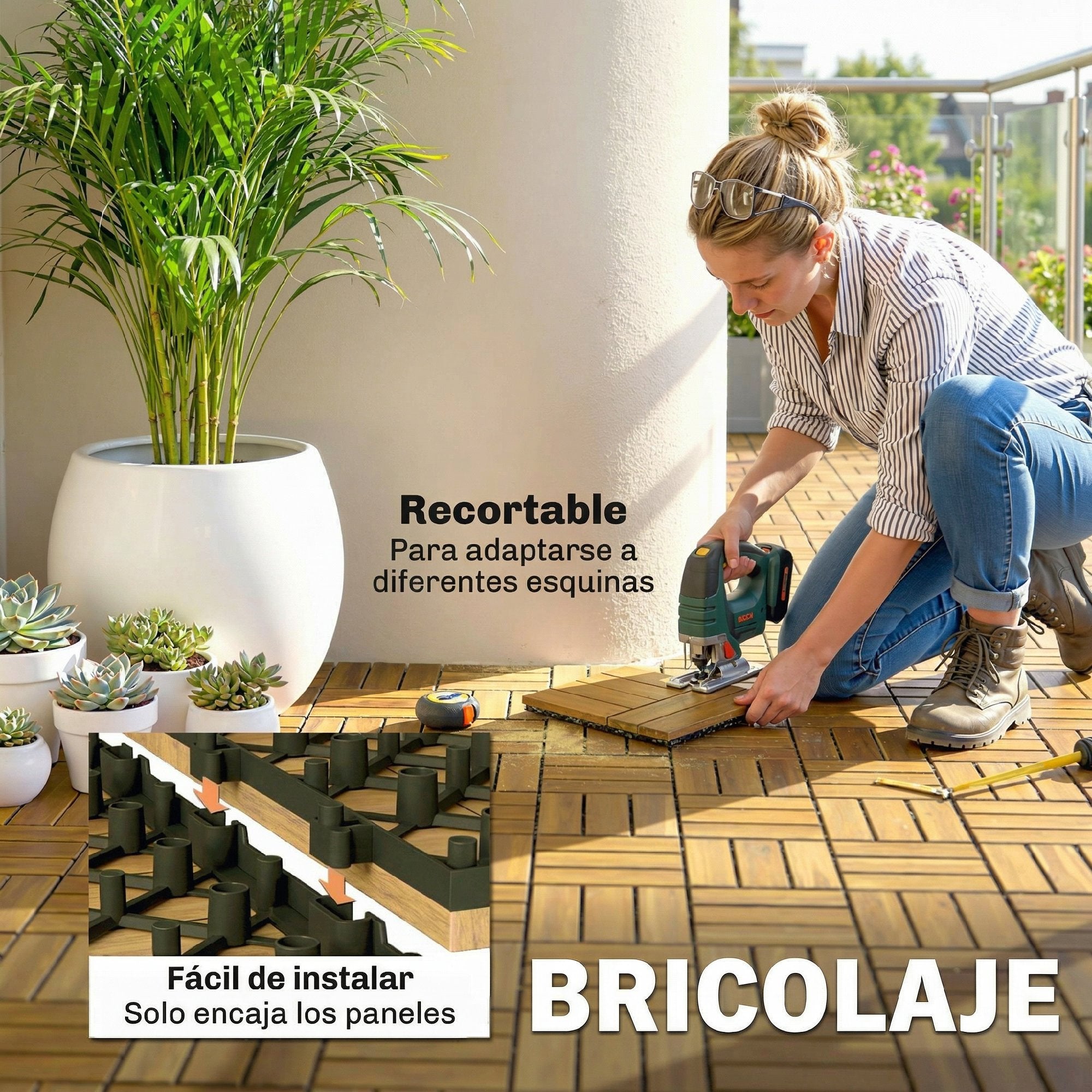 Outsunny Set de 10 Piezas Baldosas de Exterior de Madera de Acacia, 31x31 cm, 0,91 m², Suelo de Terraza Exterior, Antideslizantes y Resistentes al Clima, Fácil Instalación, para Terraza, Natural