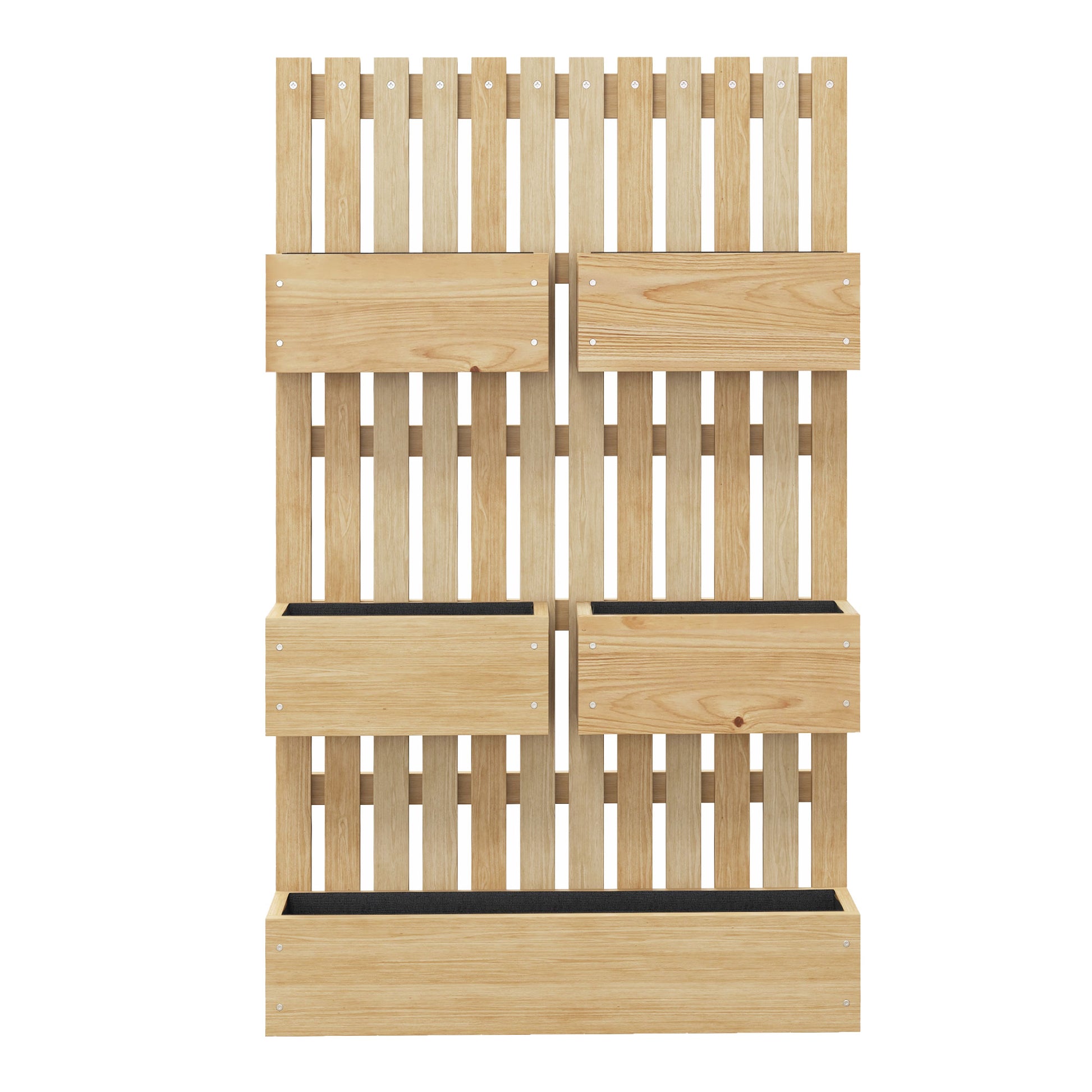 Outsunny Jardinera de Pared con Enrejado, Jardinera Exterior Grande de Madera con 5 Macetas Móviles, Tela no tejida y Orificios de Drenaje, para Exterior, Jardín, Terraza, Patio, 60x16x100 cm, Natural
