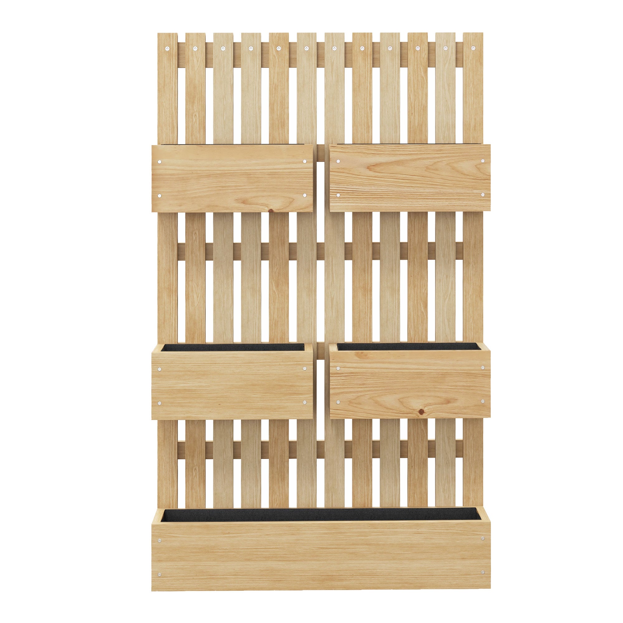 Outsunny Jardinera de Pared con Enrejado, Jardinera Exterior Grande de Madera con 5 Macetas Móviles, Tela no tejida y Orificios de Drenaje, para Exterior, Jardín, Terraza, Patio, 60x16x100 cm, Natural