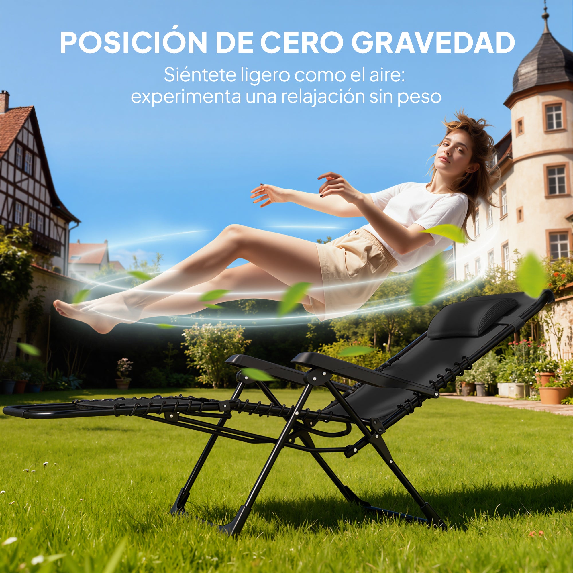 Outsunny Set de 2 Tumbonas Jardín Exterior Plegables con Mesa Auxiliar Portavasos Tumbonas de Gravedad Cero con Respaldo Ajustable Reposabrazos Extraíble para Patio Piscina Terraza Exterior Negro