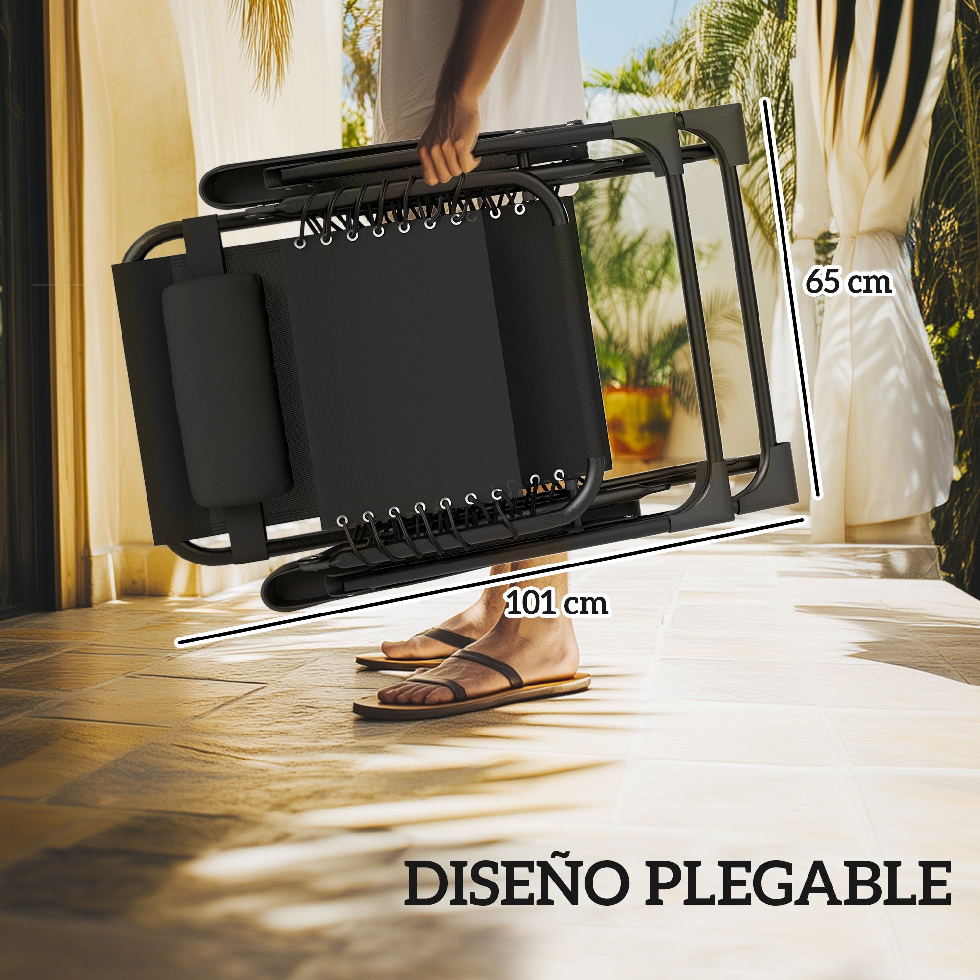 Outsunny Set de 2 Tumbonas Jardín Exterior Plegables con Mesa Auxiliar Portavasos Tumbonas de Gravedad Cero con Respaldo Ajustable Reposabrazos Extraíble para Patio Piscina Terraza Exterior Negro