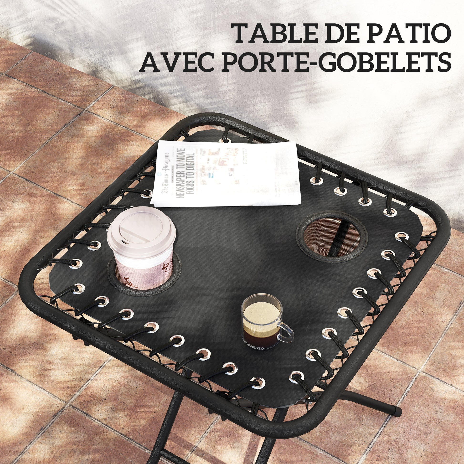 Outsunny Set de 2 Tumbonas Jardín Exterior Plegables con Mesa Auxiliar Portavasos Tumbonas de Gravedad Cero con Respaldo Ajustable Reposabrazos Extraíble para Patio Piscina Terraza Exterior Negro