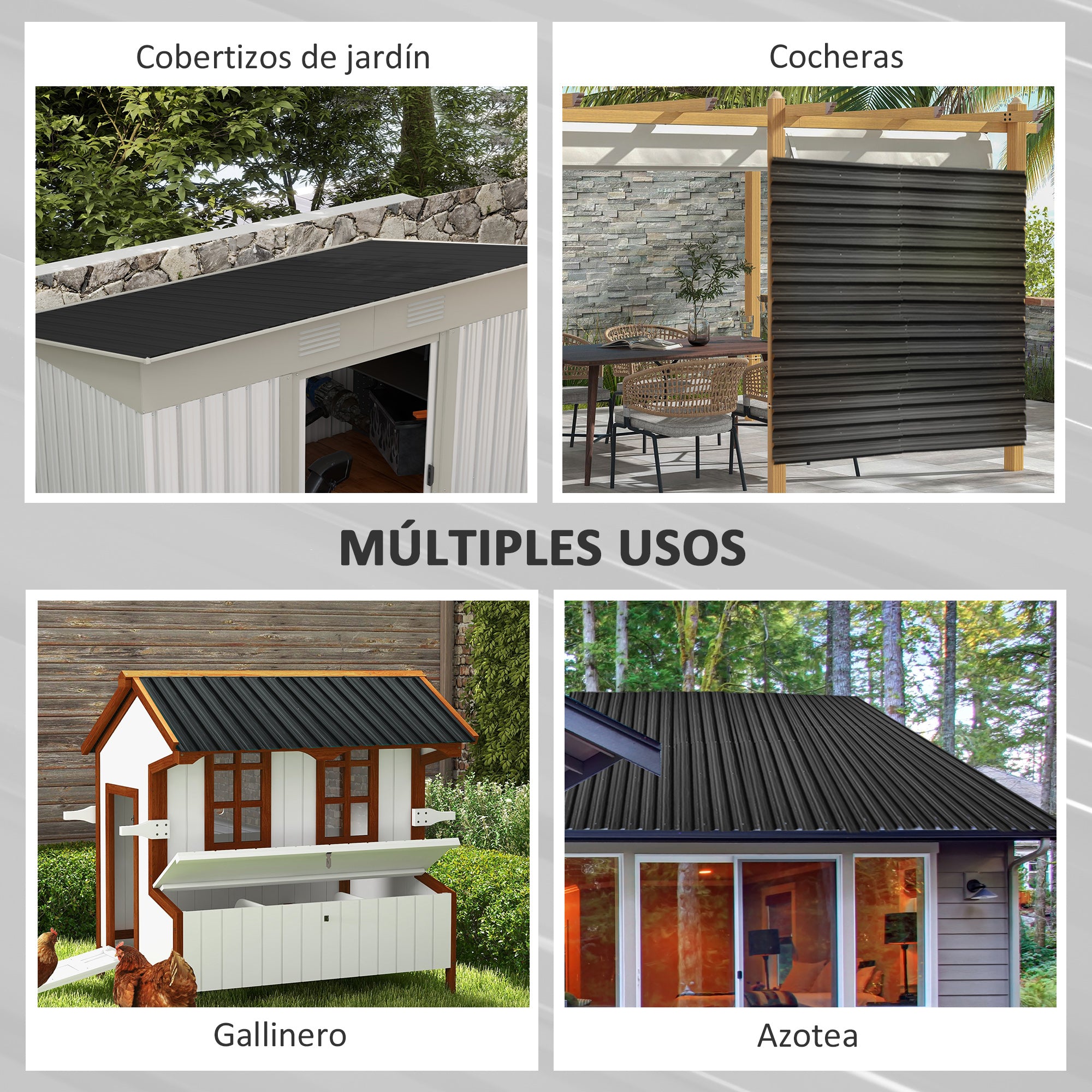 Outsunny Juego de 12 Paneles para Tejado de Acero Galvanizado Chapas Perfiladas de Techo 7m² para Caseta de Herramientas Cobertizo Exterior 129x45cm Gris Oscuro